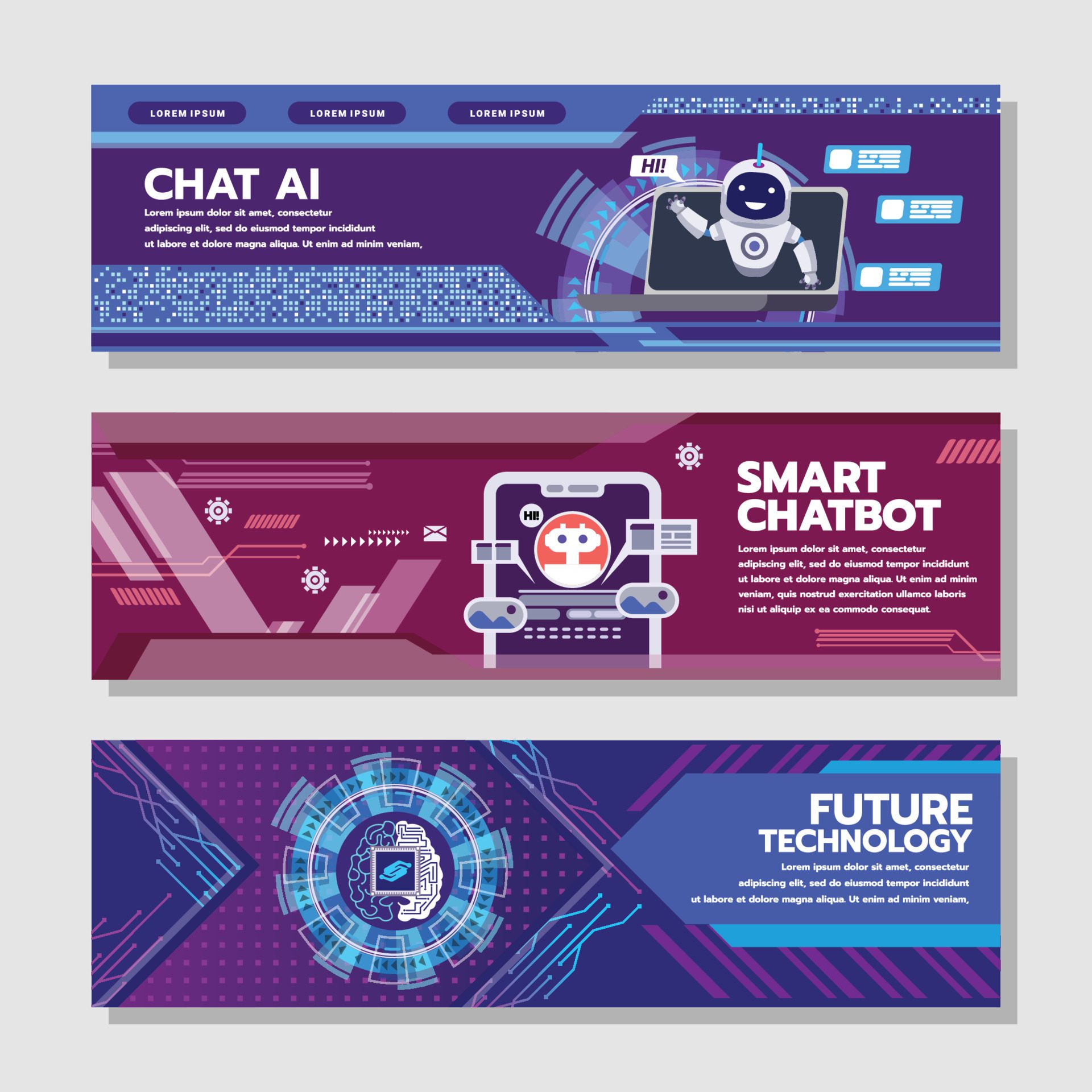 Future Technology Ai Chat Banner Collection Free Vector and Free SVG