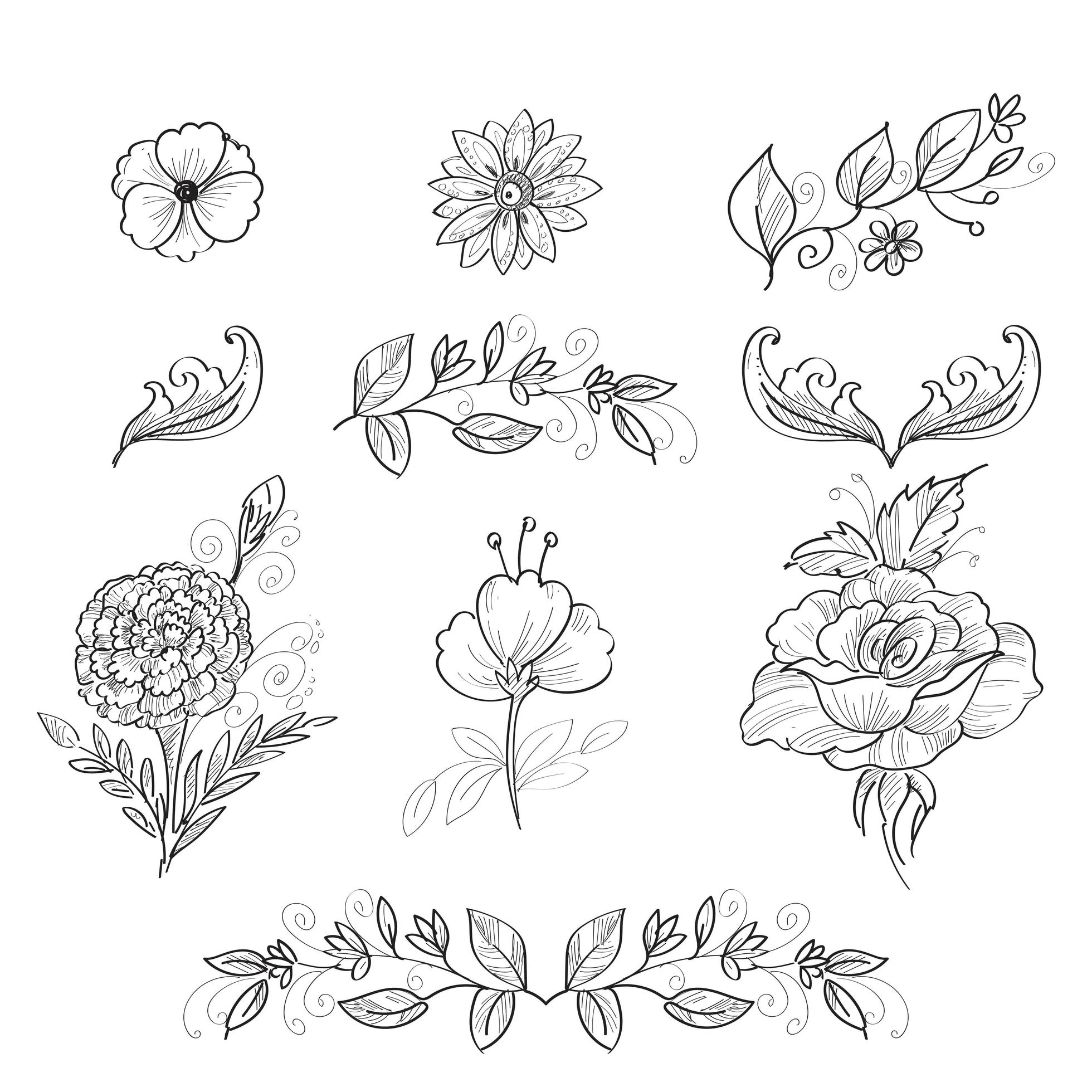 Hand drawn sketch pencil flowers Stock Free