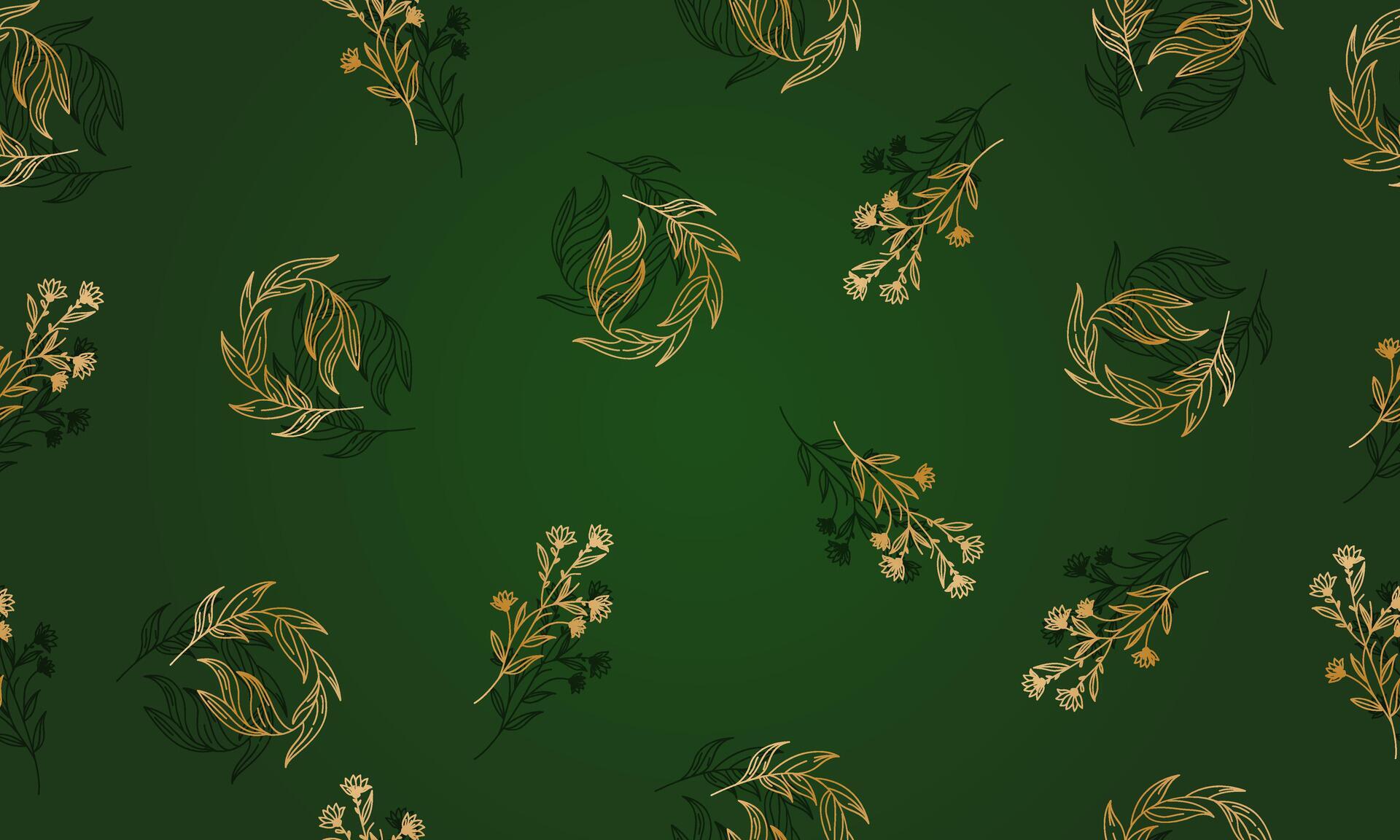 Floral botanical seamless pattern golden flowers and leaves with shadow. Stock Free