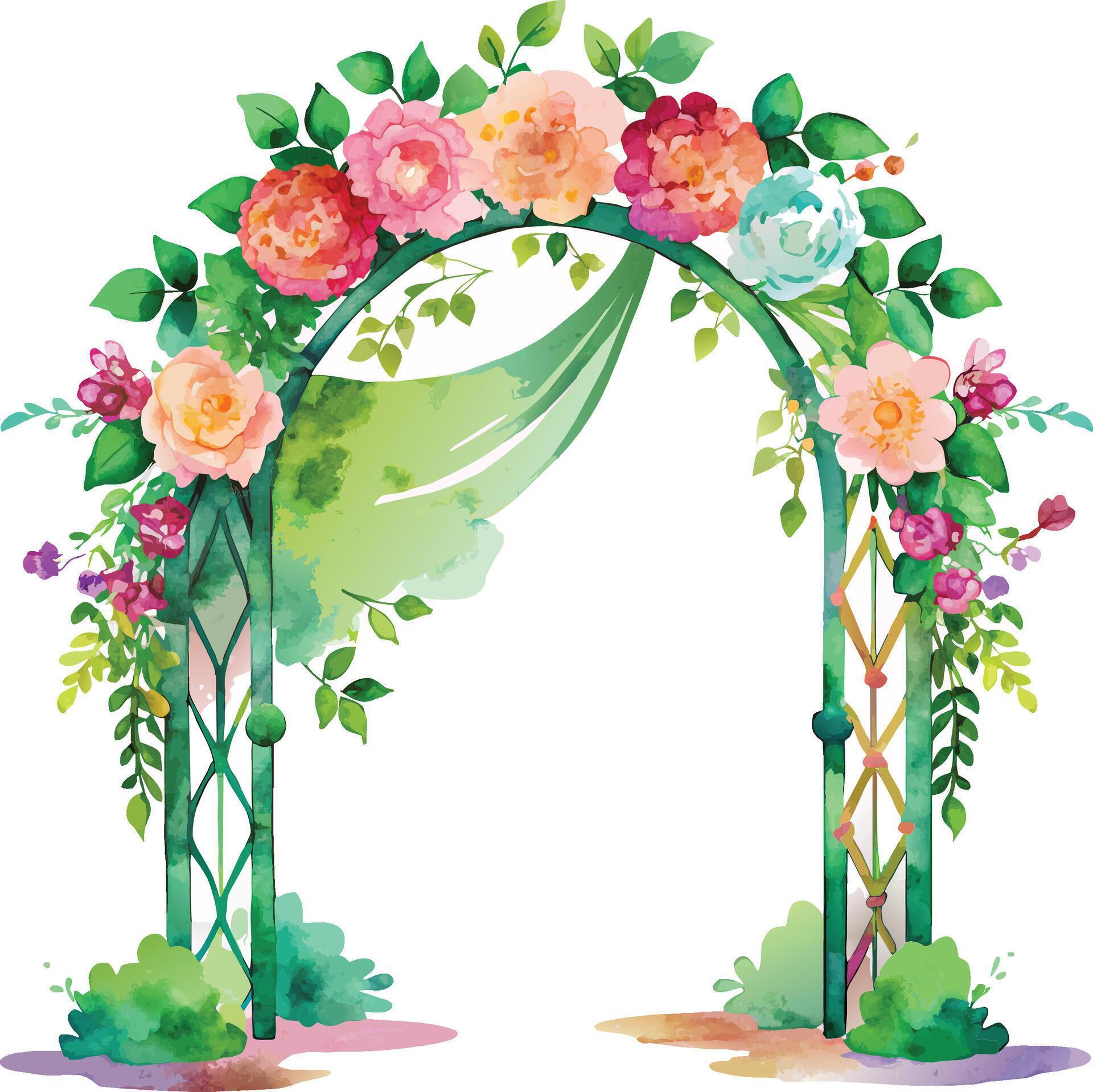 Wedding arch with flowers. Watercolor. Vector illustration. Stock Free