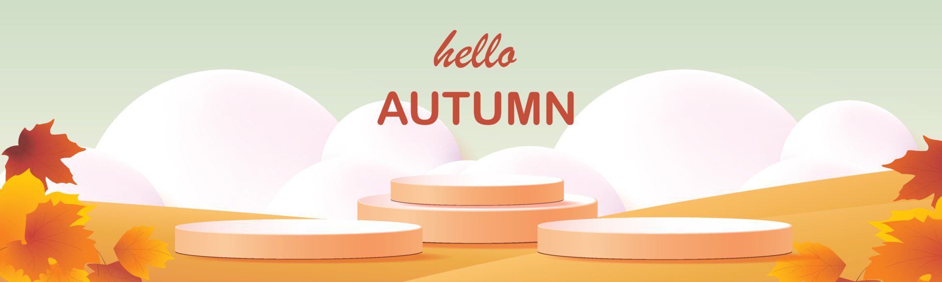 podium stage autumn season paper art colorful for show banner sale vector illus Free Vector