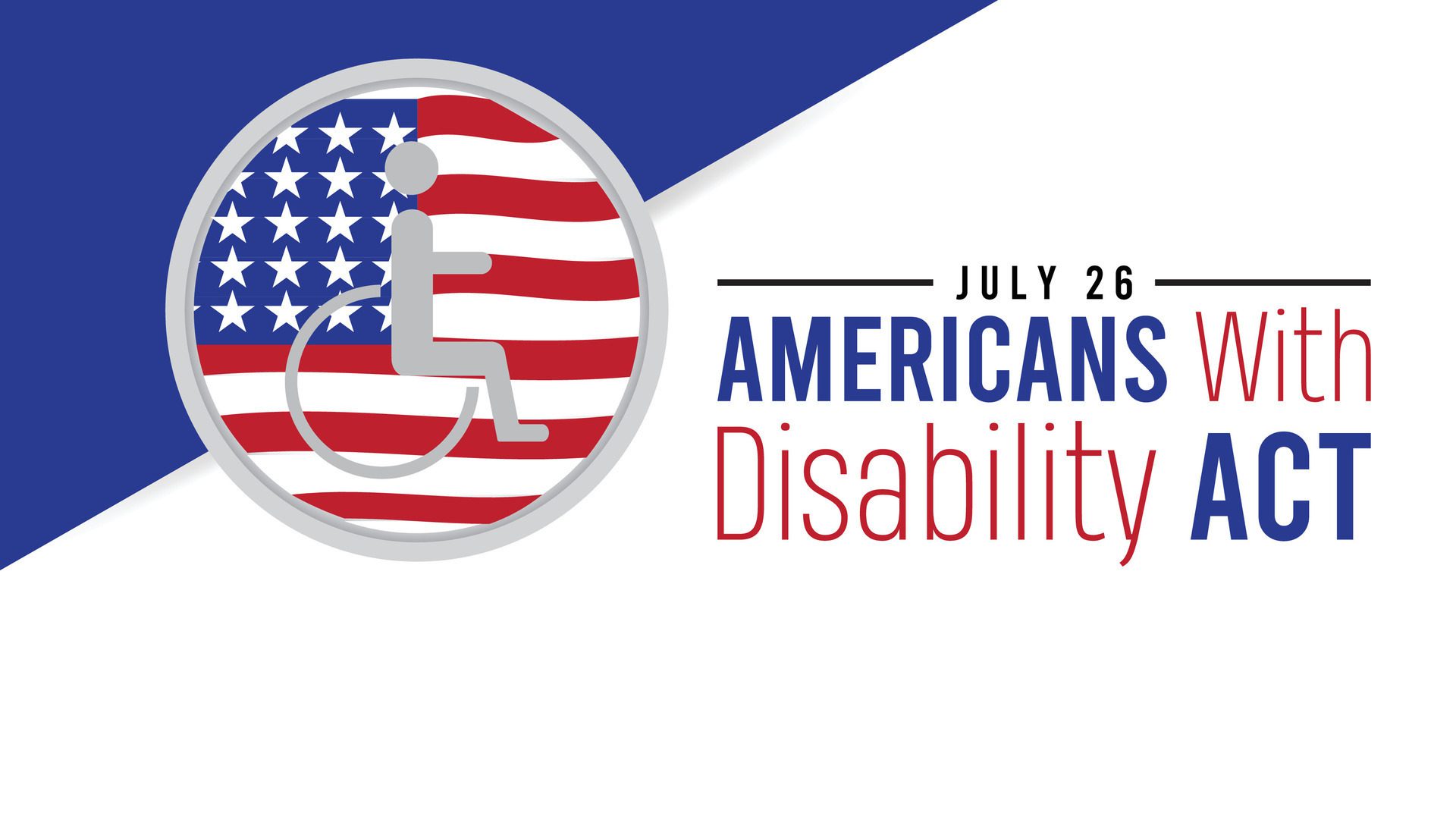 Americans with disability act observed every year in July. Template for background, banner, card, poster with text inscription. Free Vector