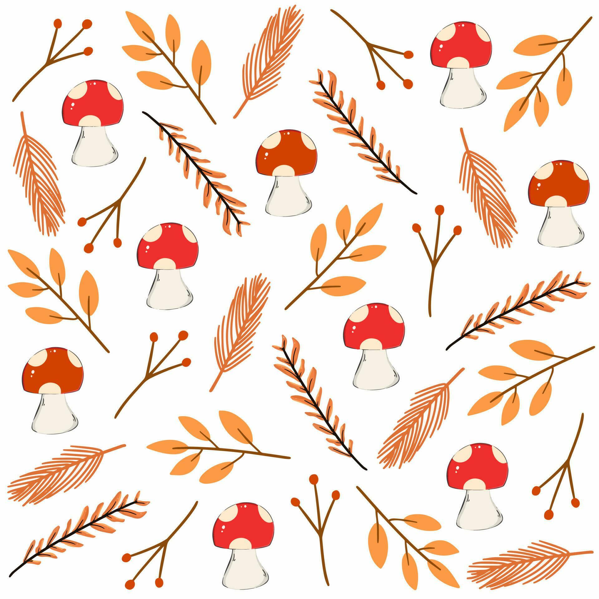 autumn leaves, mushroom and flower seamless pattern Stock Free