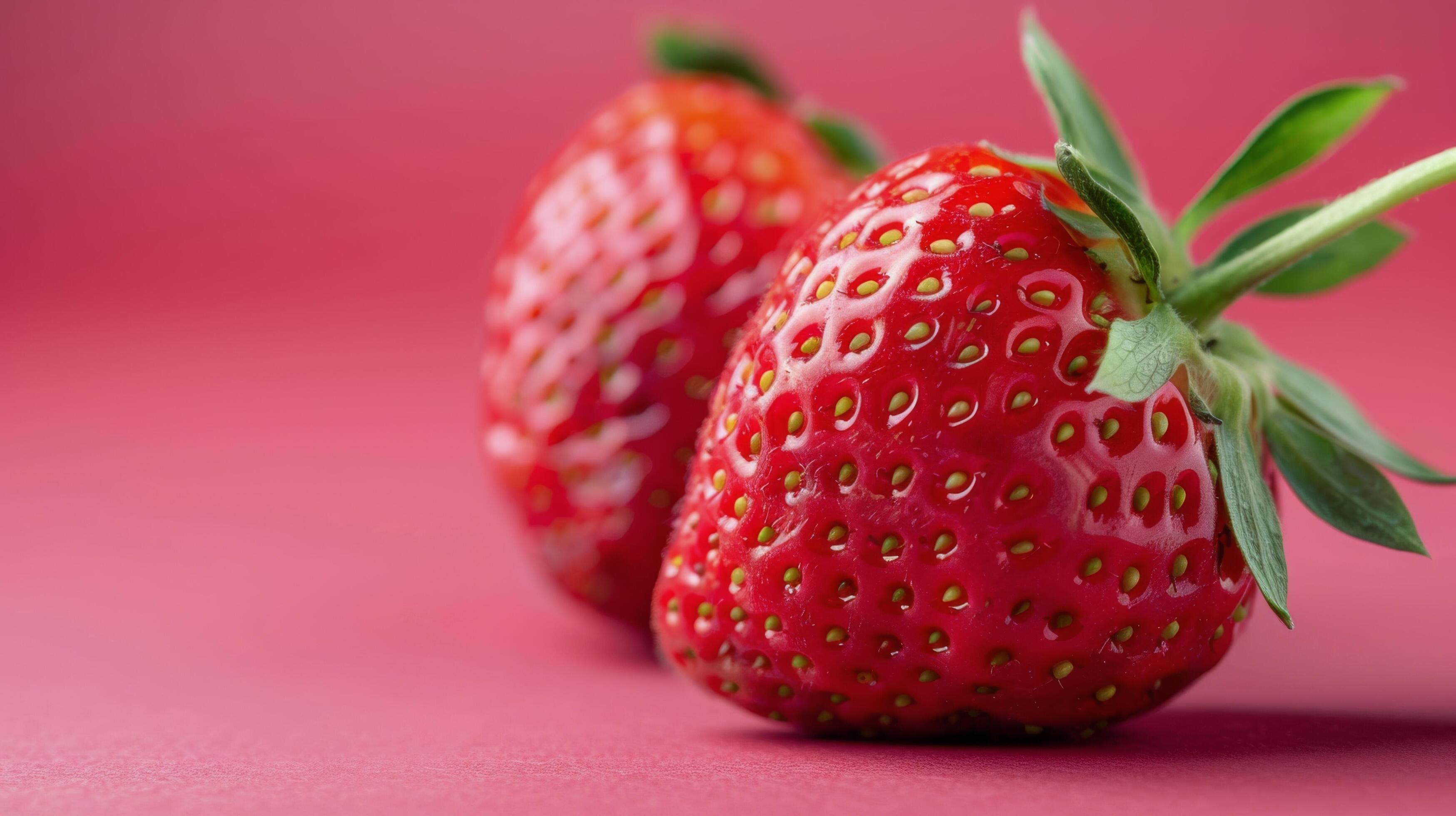 Fresh Red Strawberry Close Up Against a Smooth Red Background Stock Free