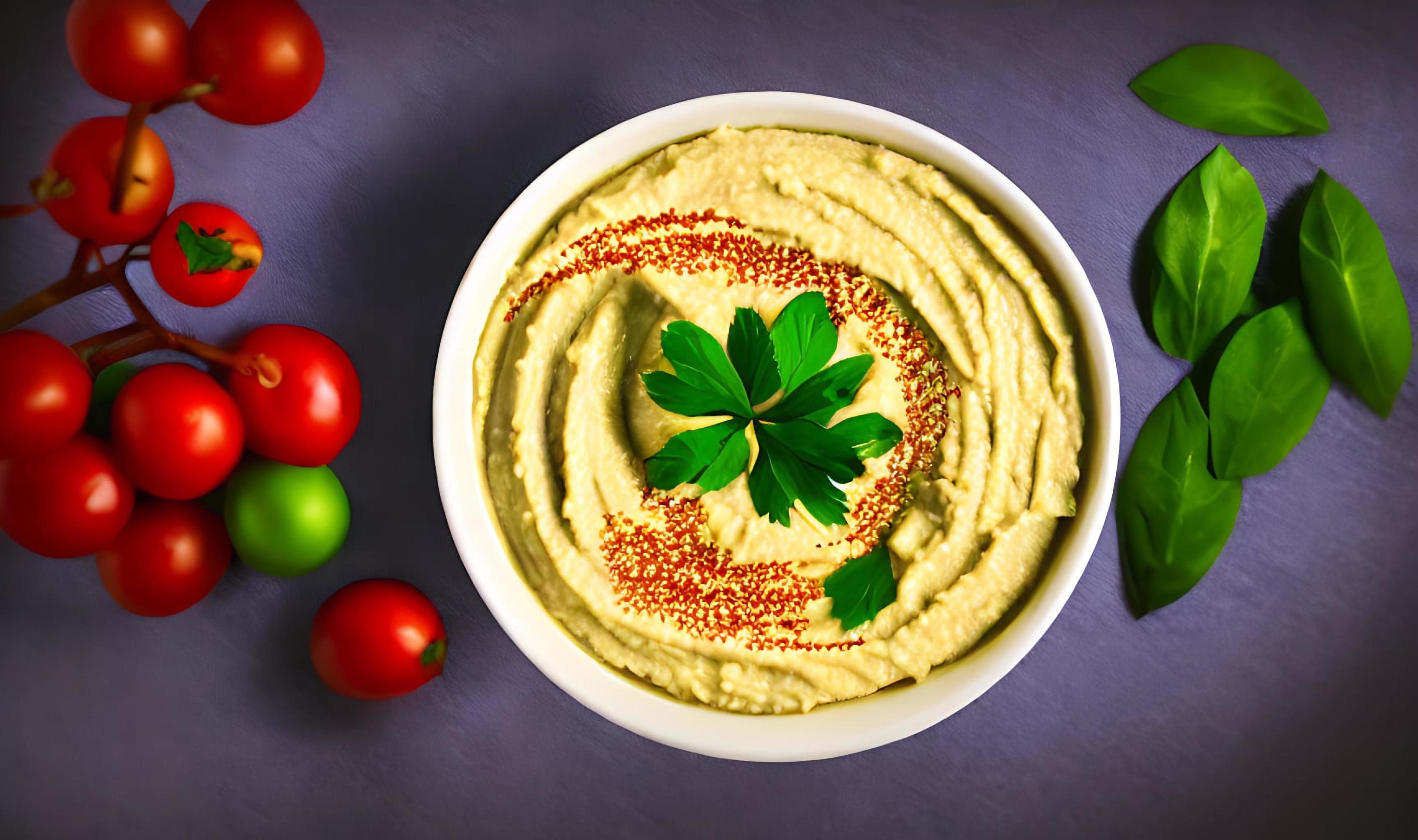 Healthy food. Traditional freshly made organic hummus. Stock Free