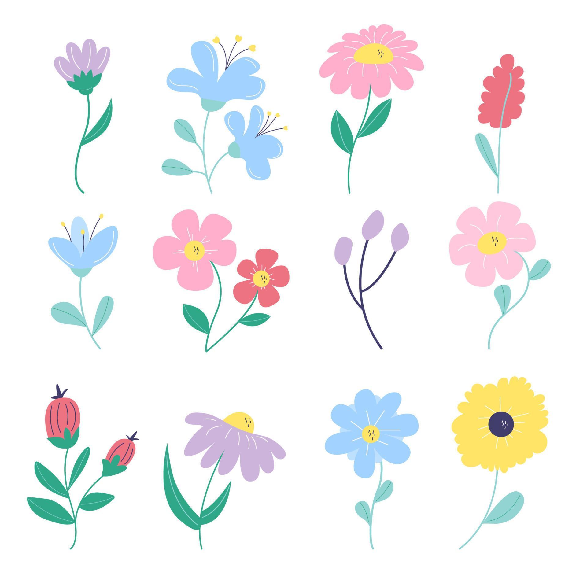 Collection of spring, summer flowers. Vector Stock Free