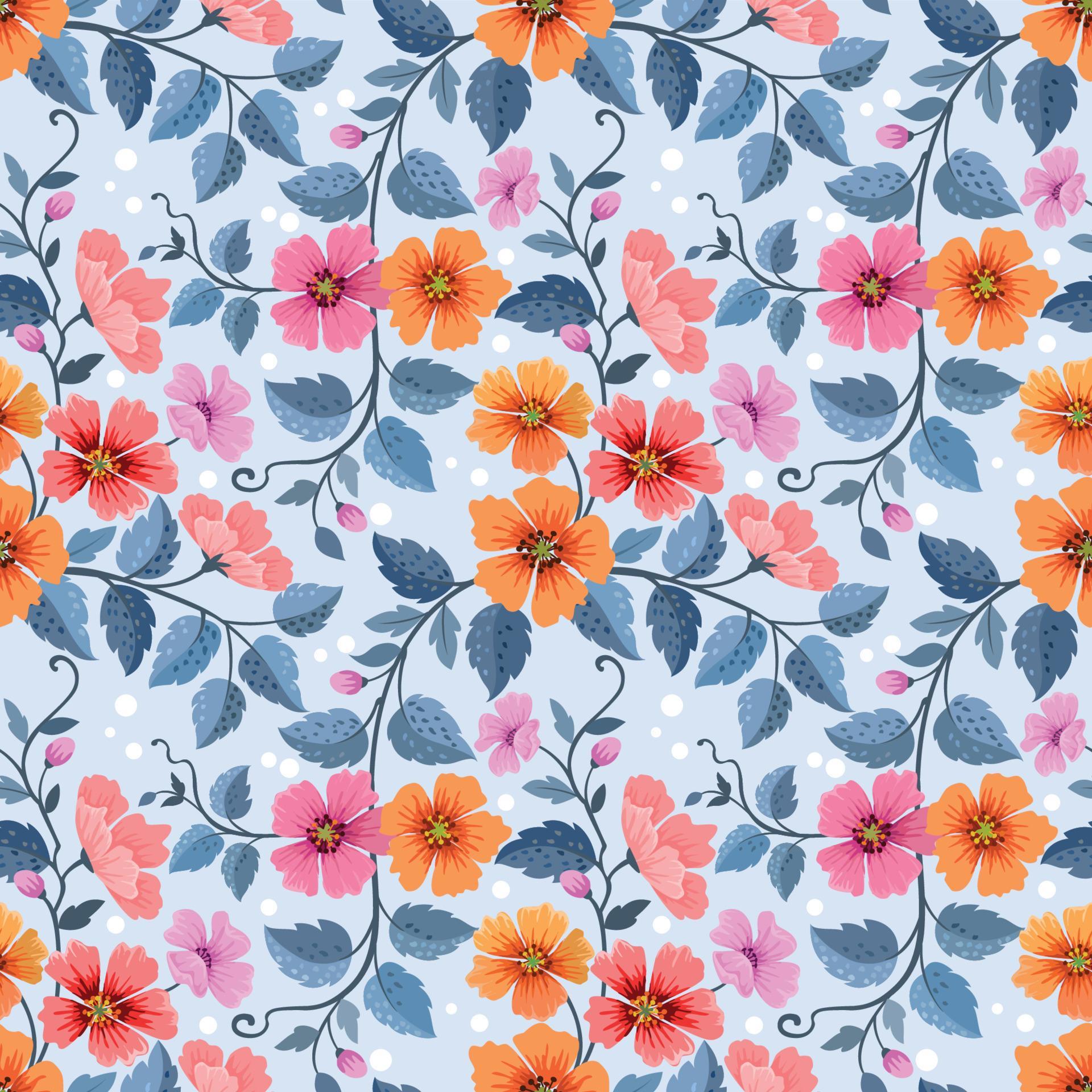 Colorful hand draw flowers seamless pattern. Stock Free