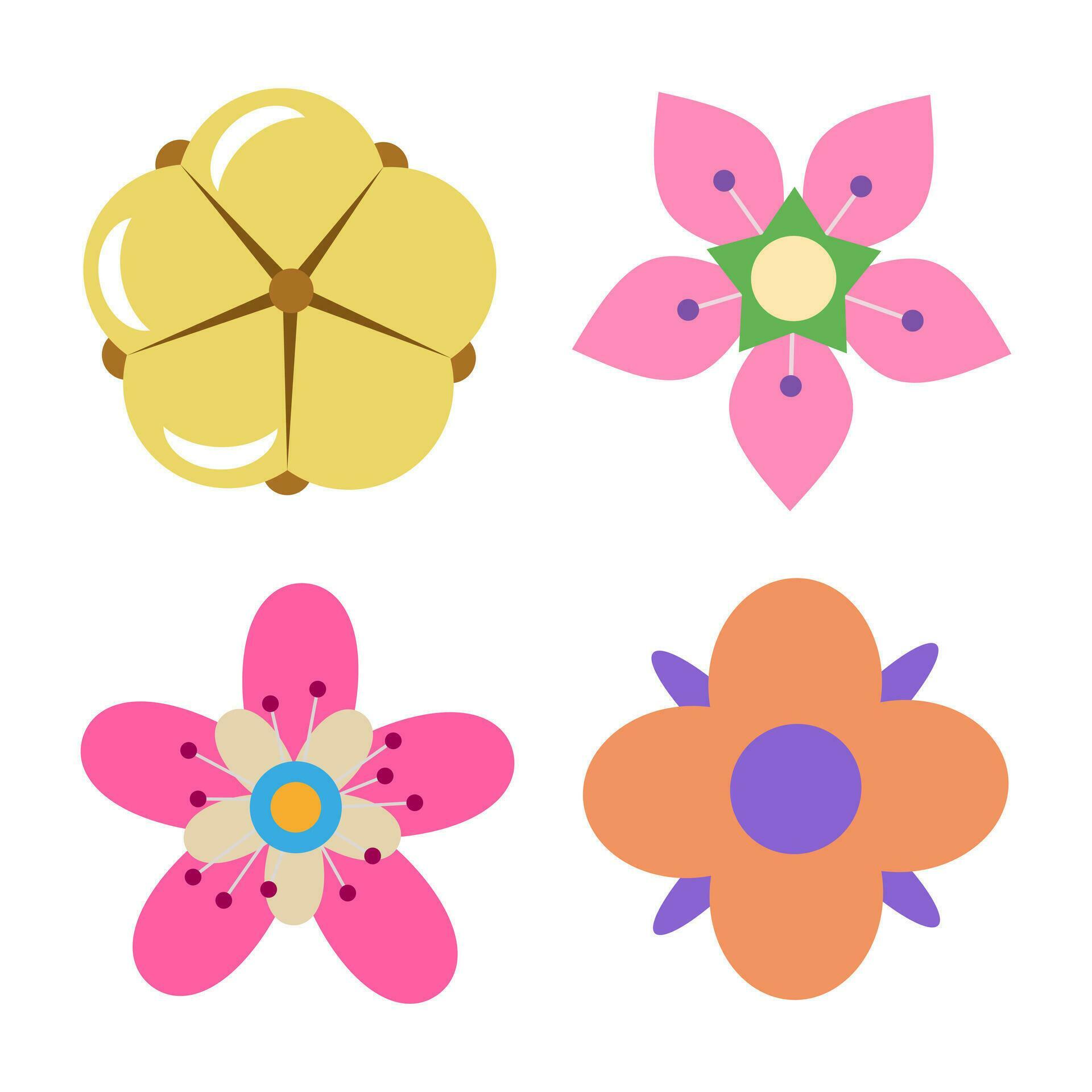 Flowers isolated on white background. Set of colorful floral icons. Flowers in flat dasing style. Vector Illustration Stock Free