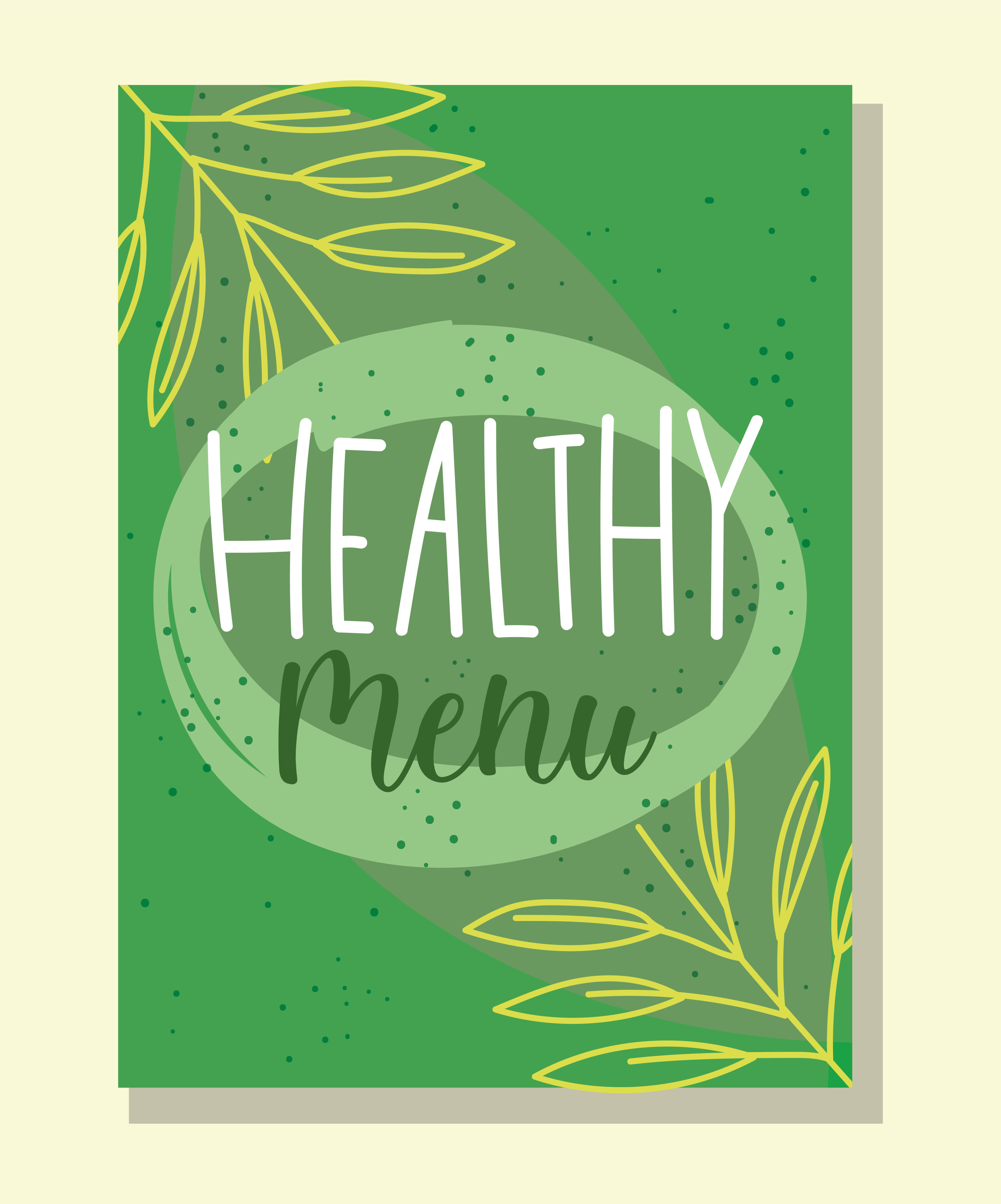 Healthy menu lettering green banner template Free Vector