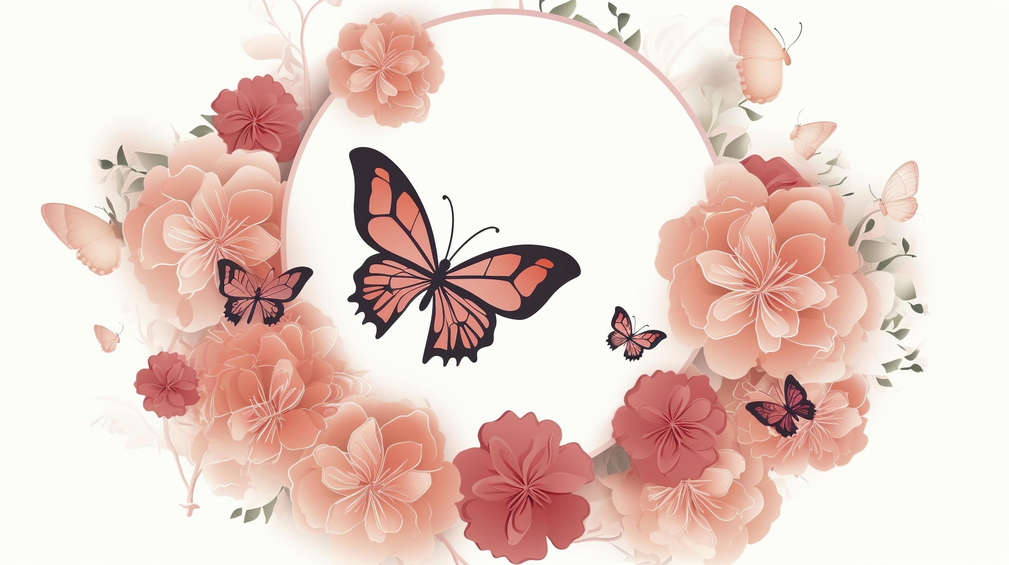 Free mothers day with blooming flowers and butterflies, generat ai Stock Free