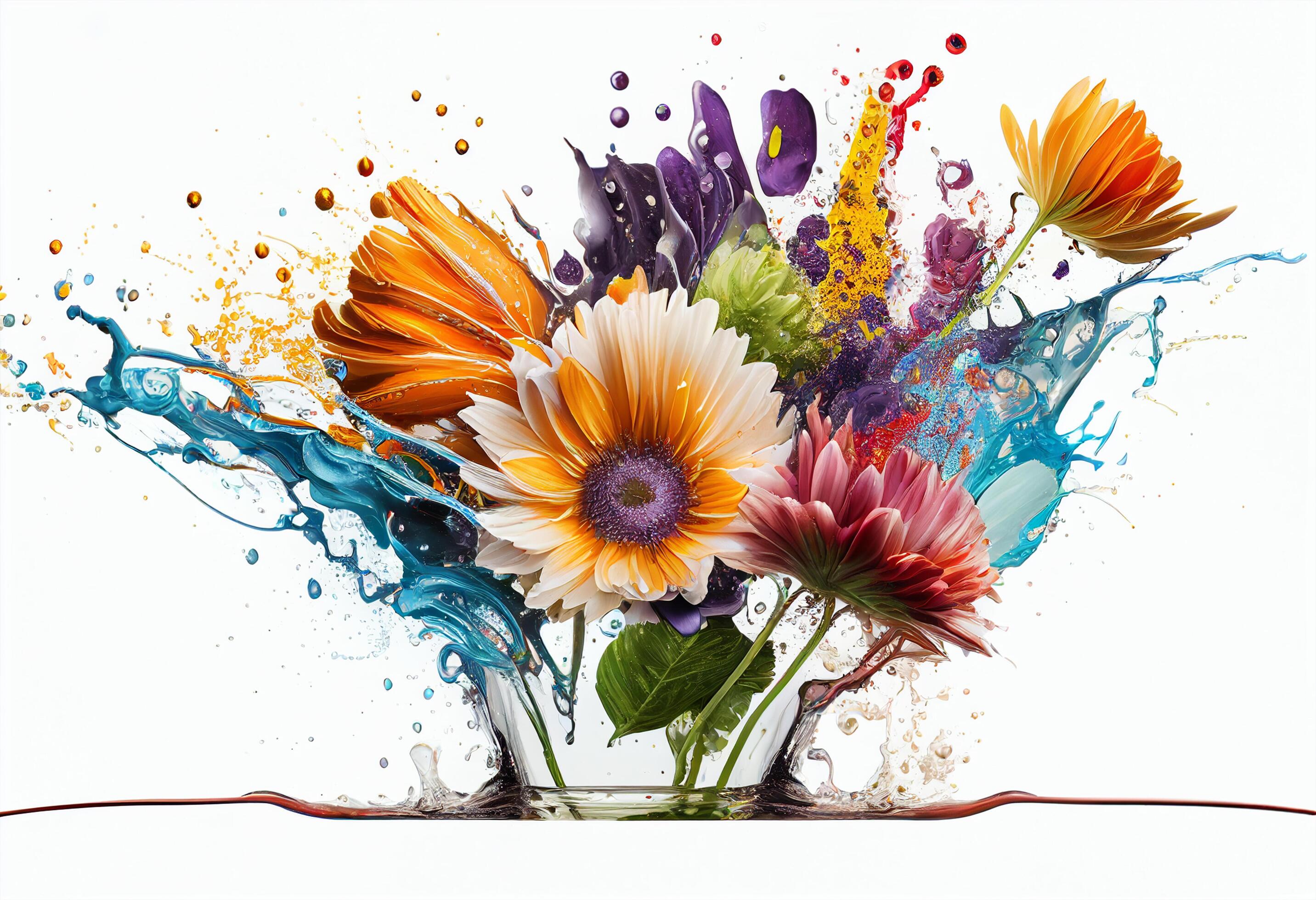 Colorful flowers in water isolated on white background. Watercolor painting Stock Free