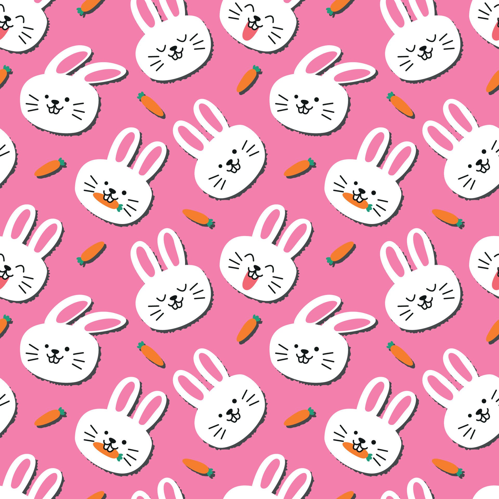 CUTE RABBIT HEAD WITH CARROT SEAMLESS PATTERN Free Vector