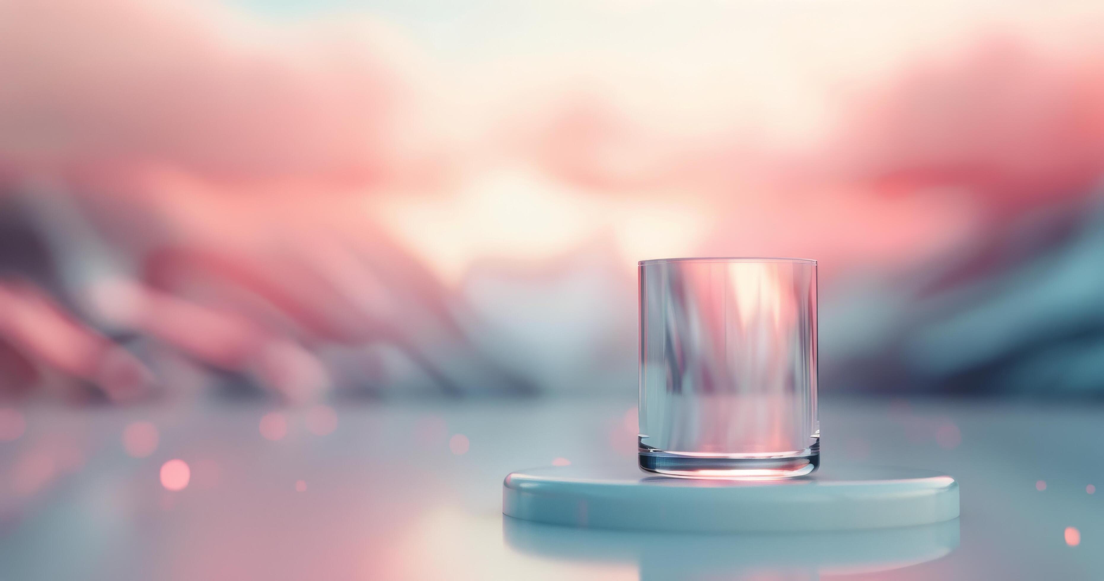 Glass on a Platform With Pink and Blue Background Stock Free