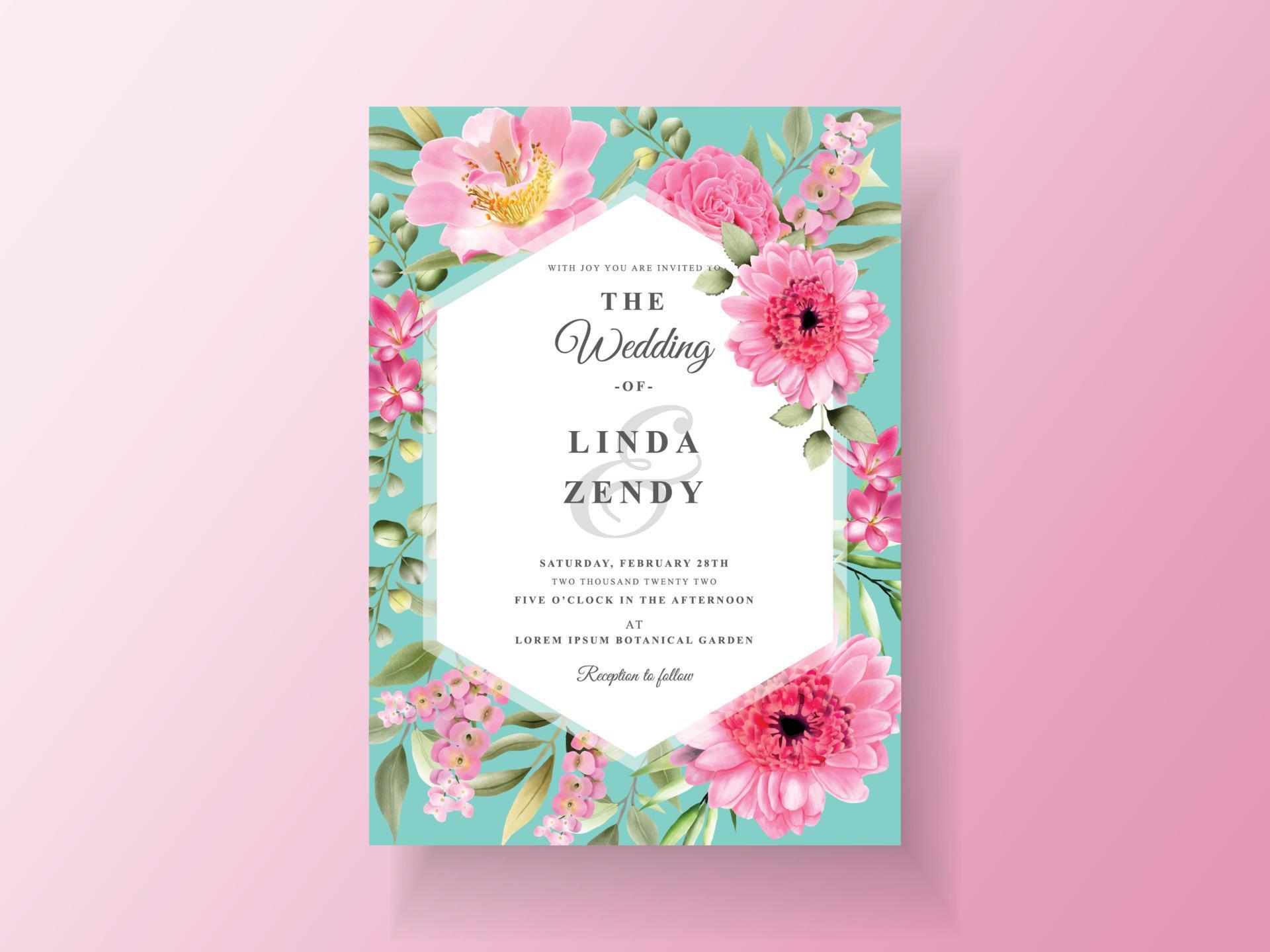 Beautiful pink flower wedding invitation Stock Free