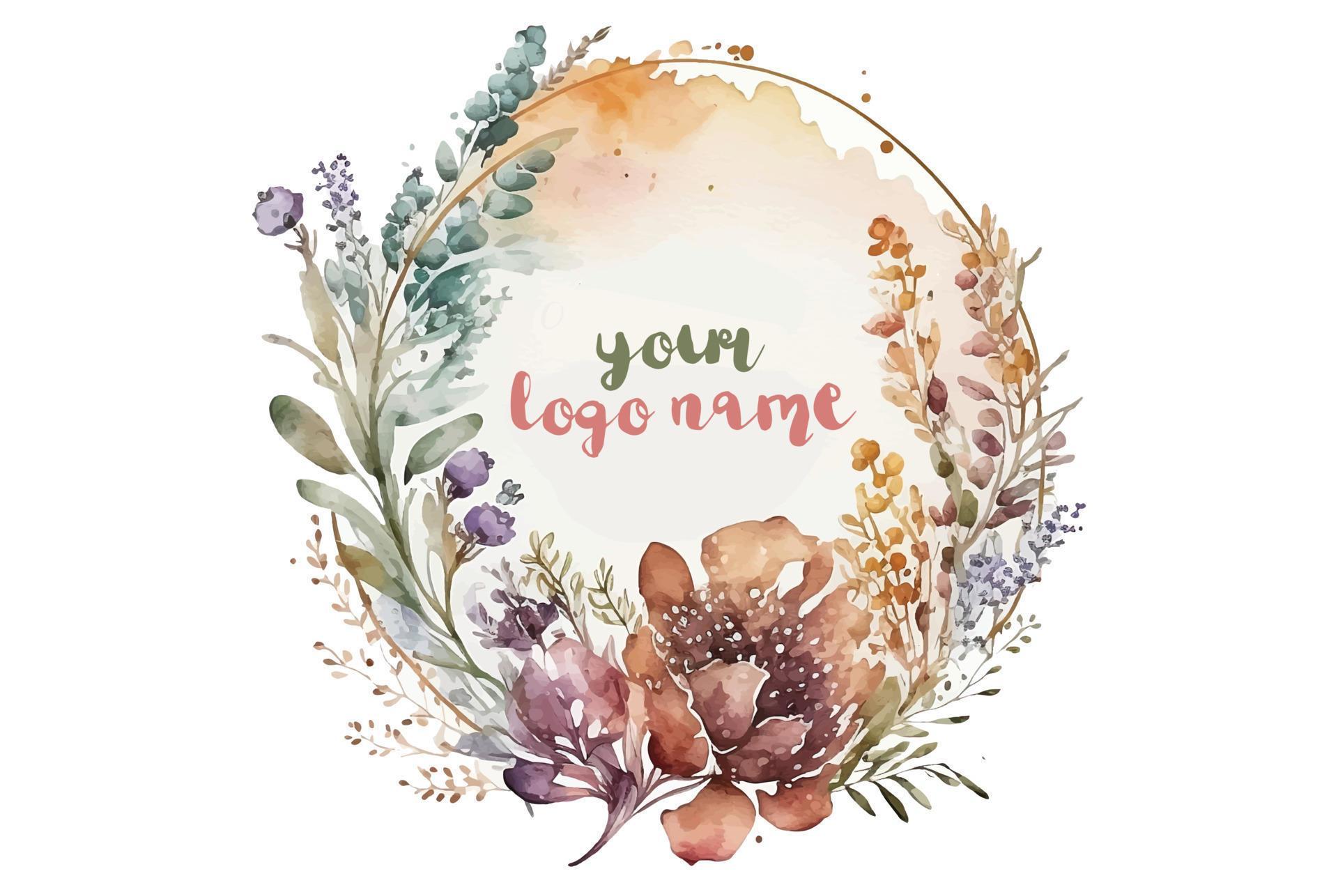 Watercolor Floral Logo, Round Floral Logo, modern Watercolor Logo, Logo Design, Calligraphy Logo, Floral Logo, Flower Logo Stock Free
