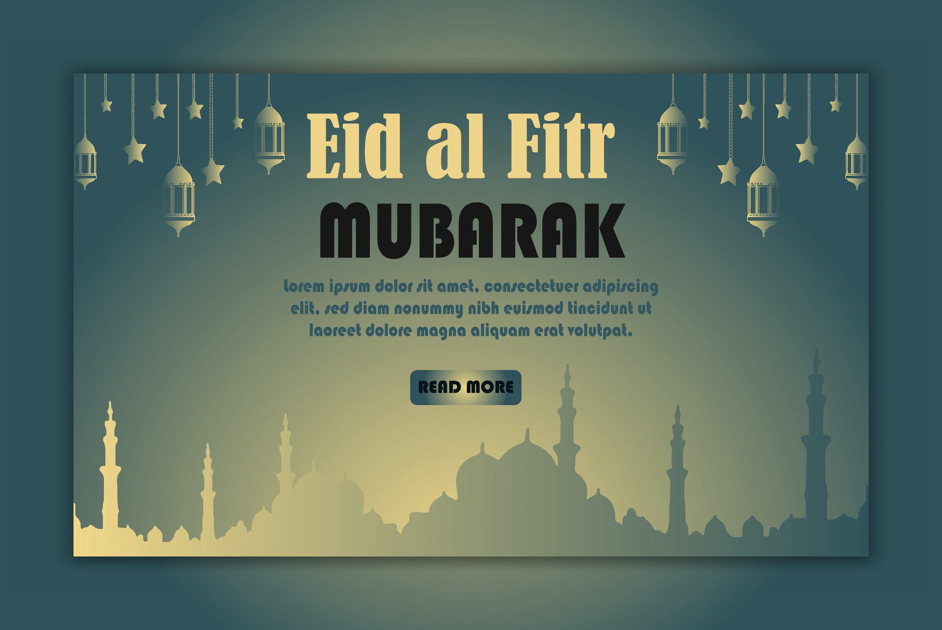 Eid al-Fitr horizontal banner template with Mosque Free Vector