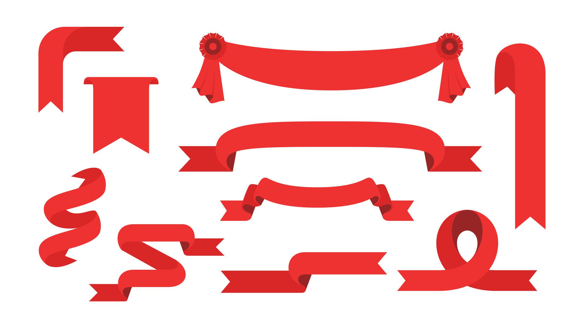 Red Ribbon Decorative Banner Collection Free Vector