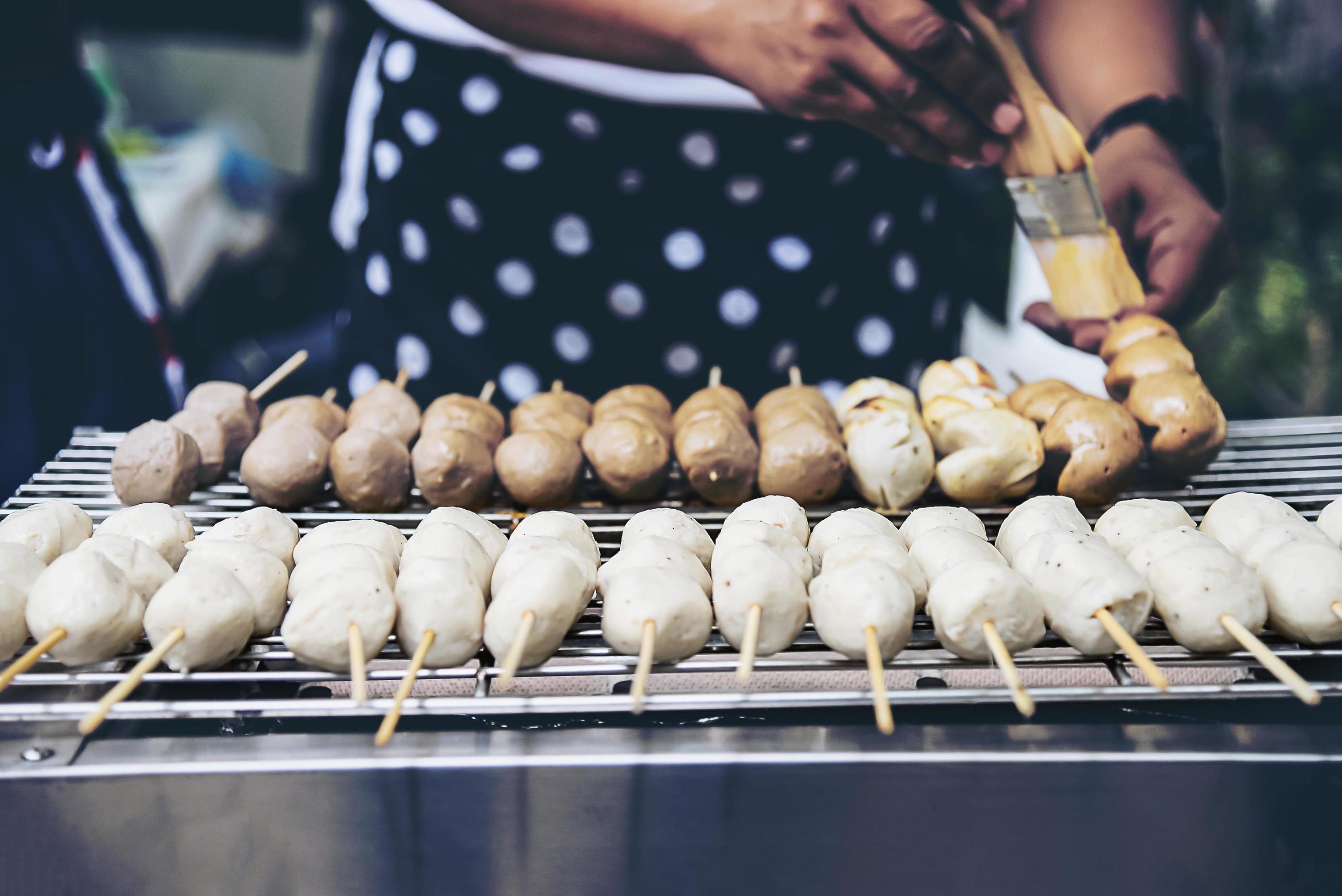 Meat ball grill local Thai street food concept Stock Free