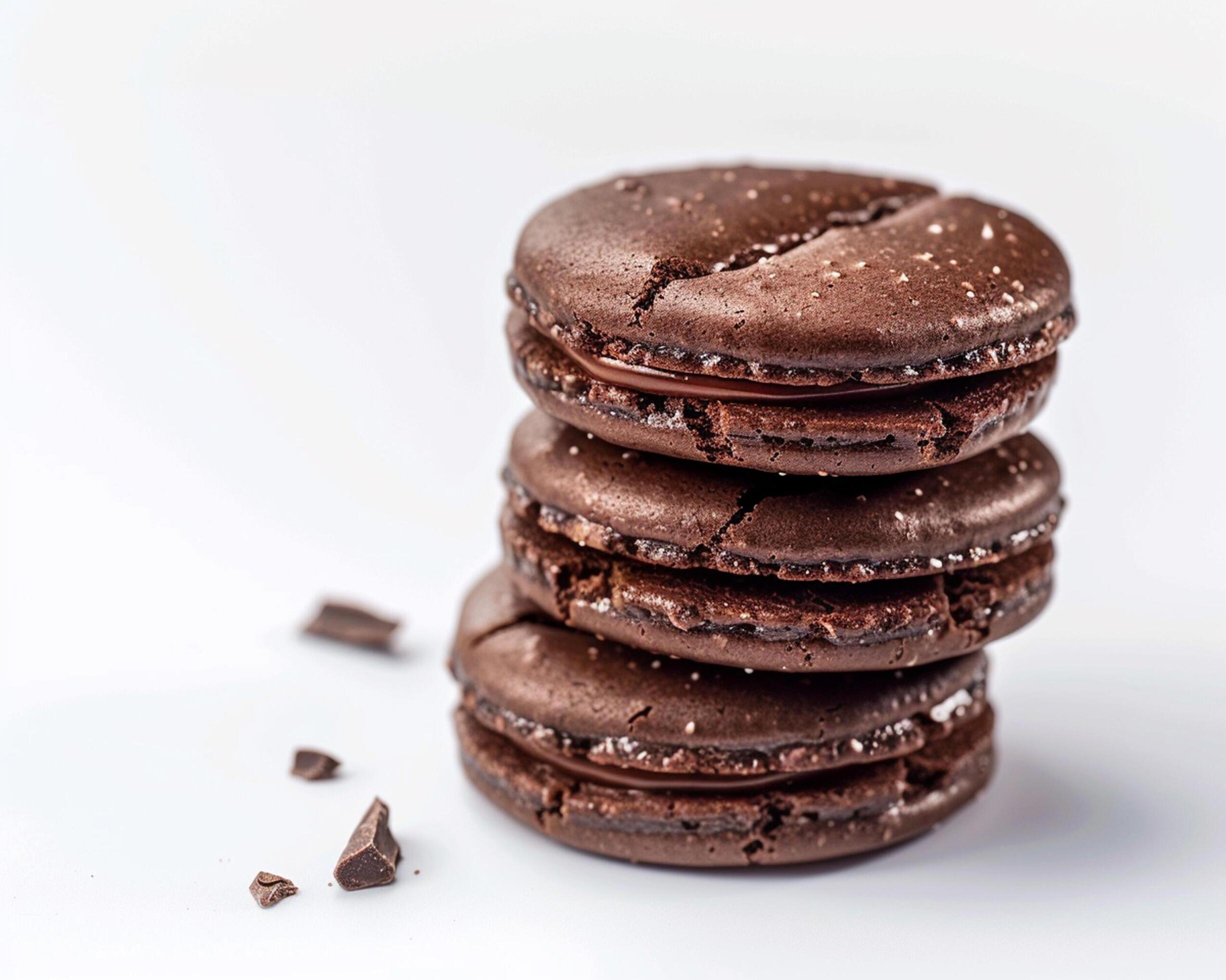 a stack of chocolate macarons with chocolate chips Stock Free