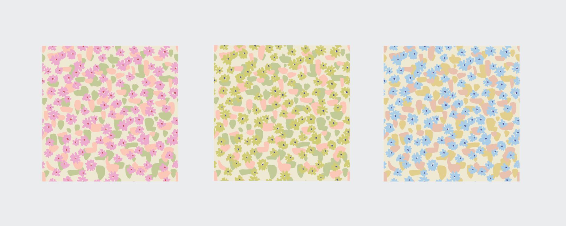 Vector small ditsy flower illustration seamless repeat pattern 3 color ways set Stock Free