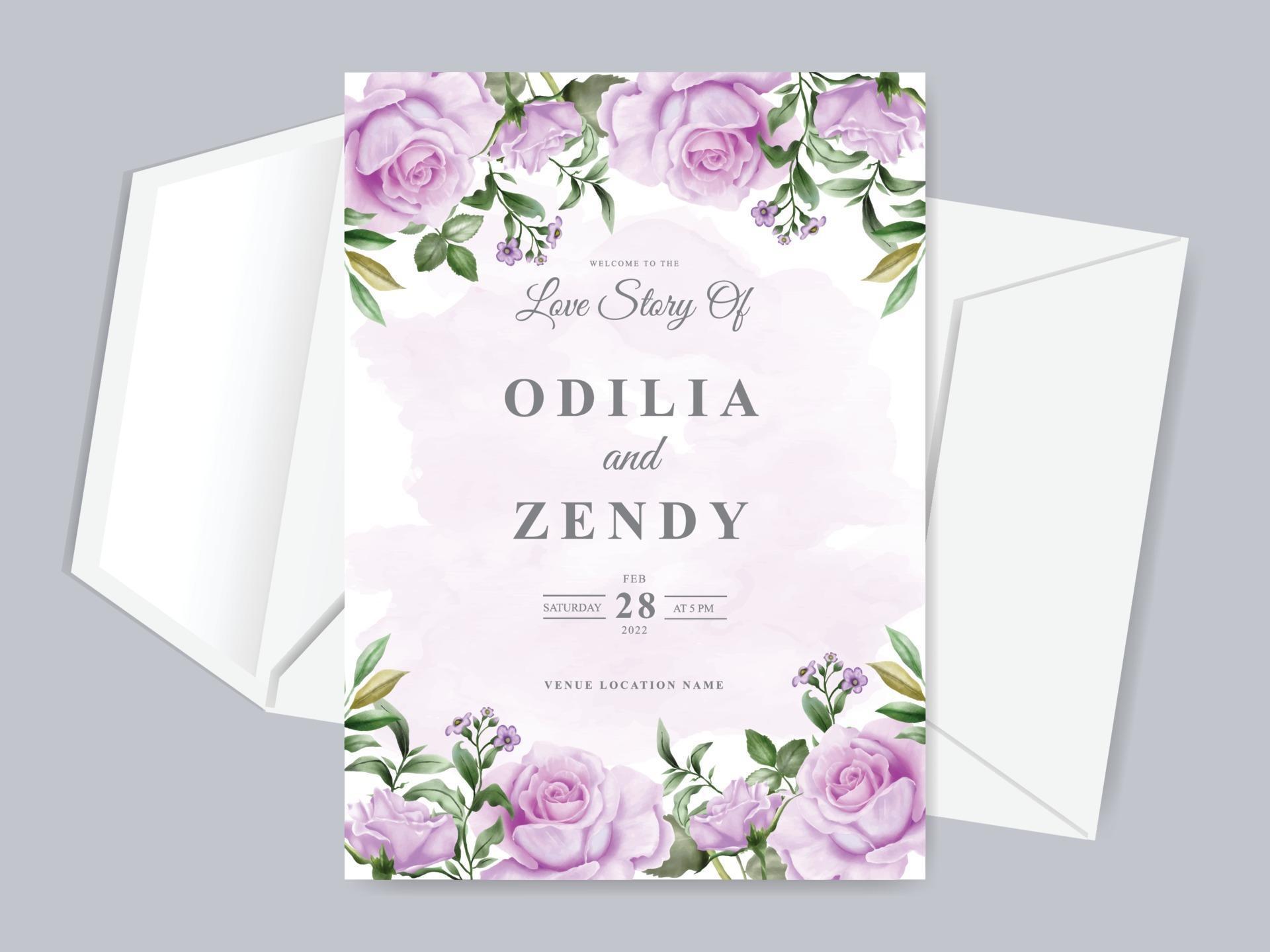 Beautiful floral hand drawn wedding invitation card template Stock Free