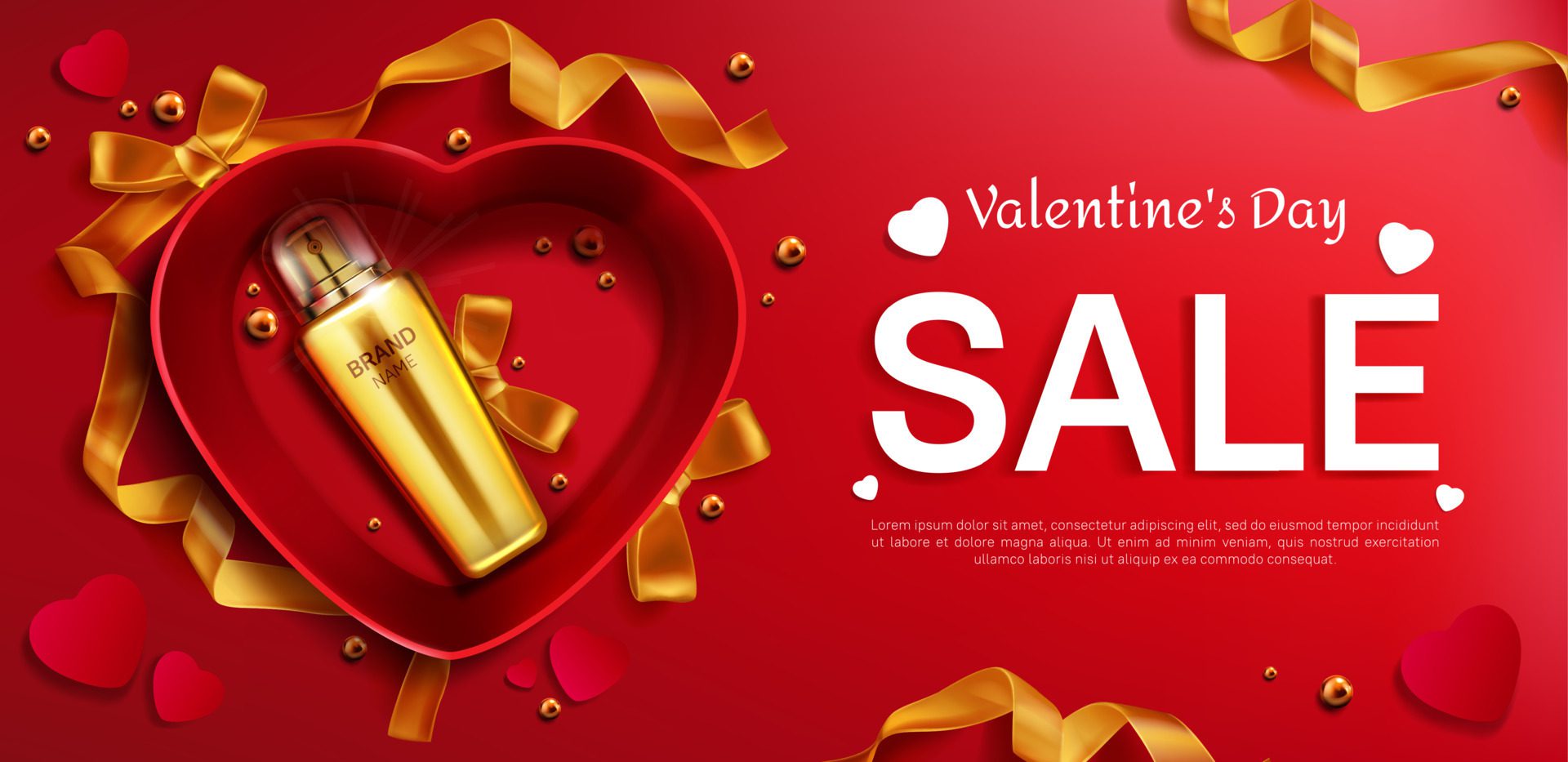 Cosmetics bottle for Valentine’s day sale banner Free Vector