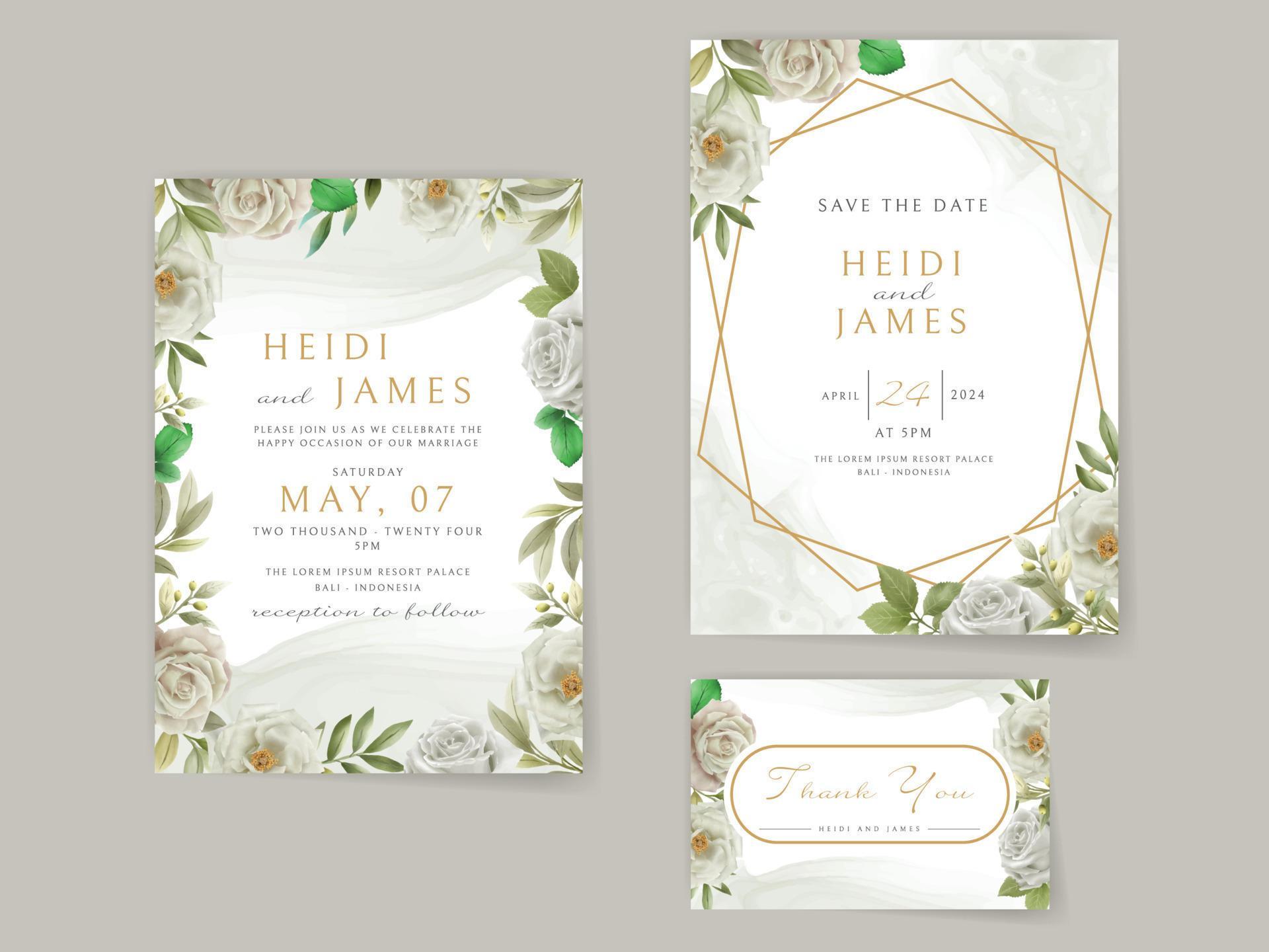 Elegant wedding invitation white flowers design Stock Free