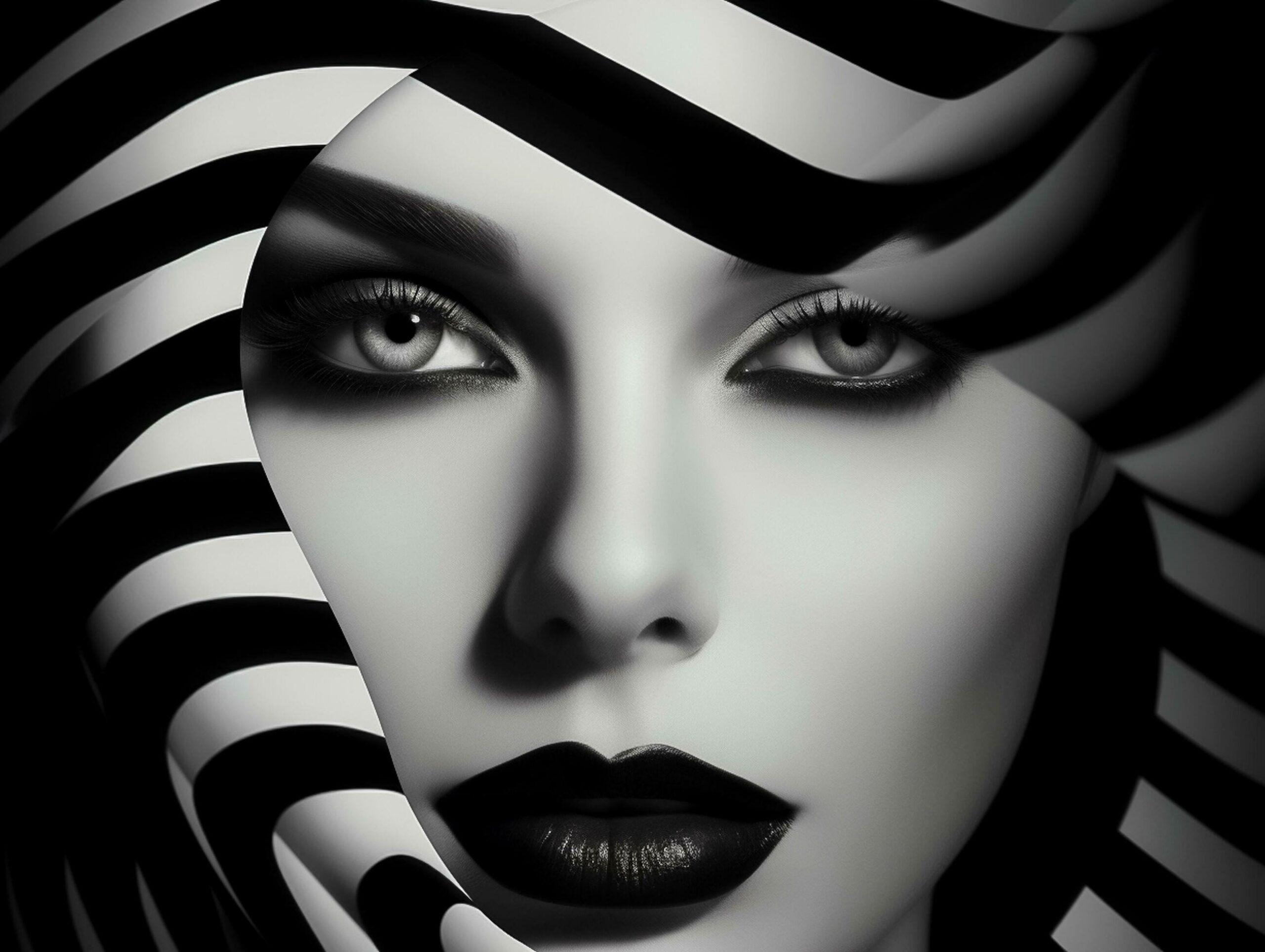 Close-up portrait beautiful woman with abstract geometric shapes in face.AI Generated Free Photo