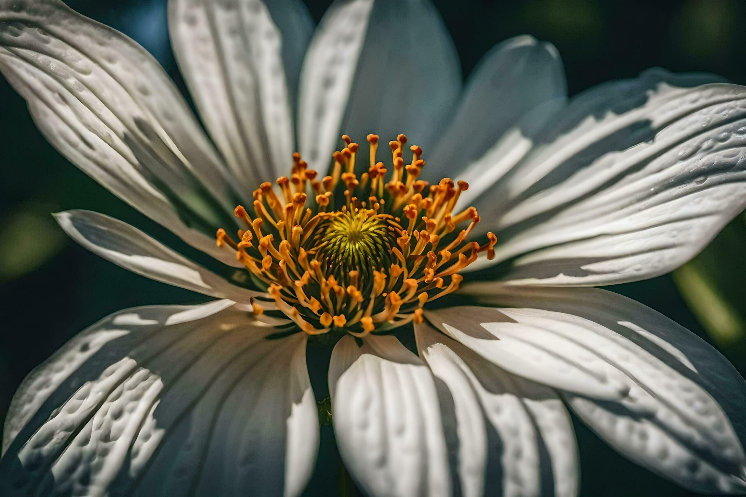 a white flower with yellow center in the sun Free Photo