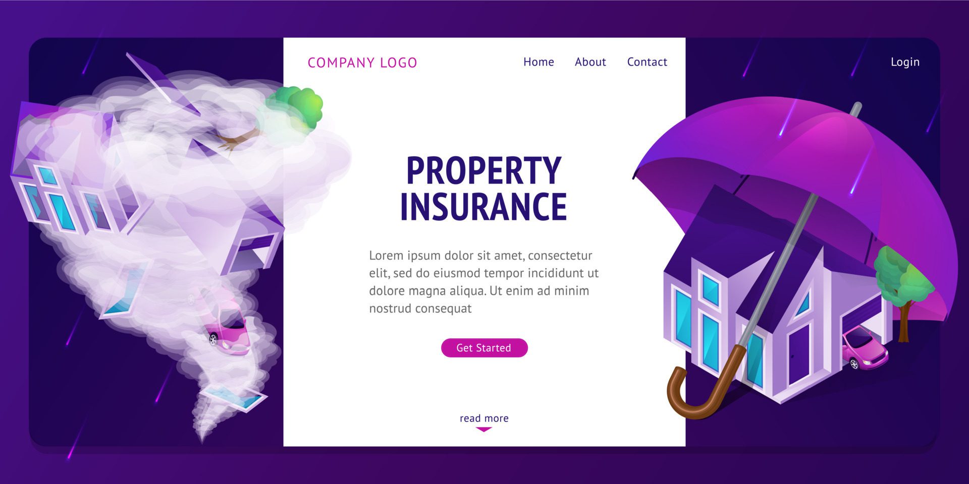 Property insurance isometric landing page banner Free Vector