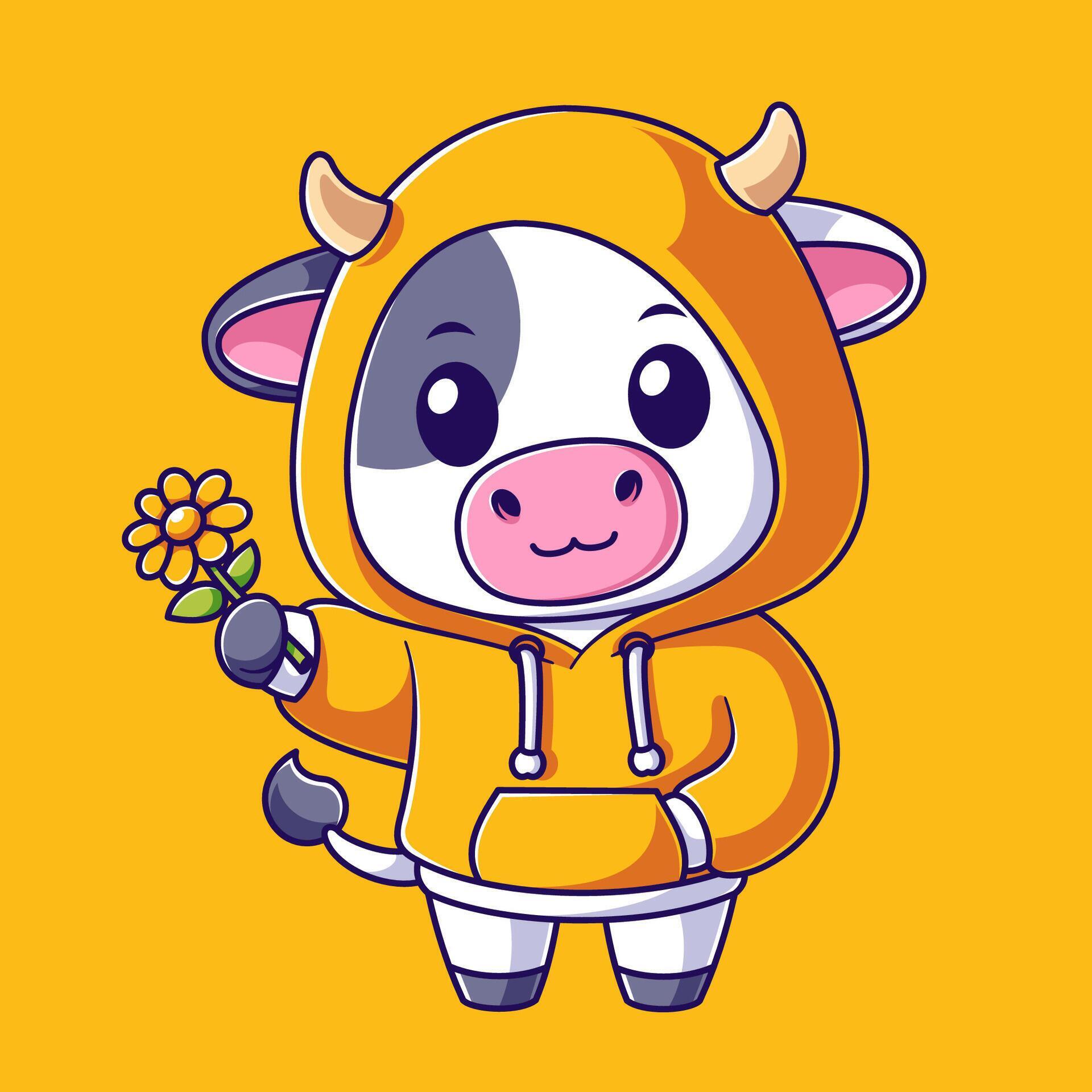 Cute cow wearing a hoodie and carrying a flower Stock Free