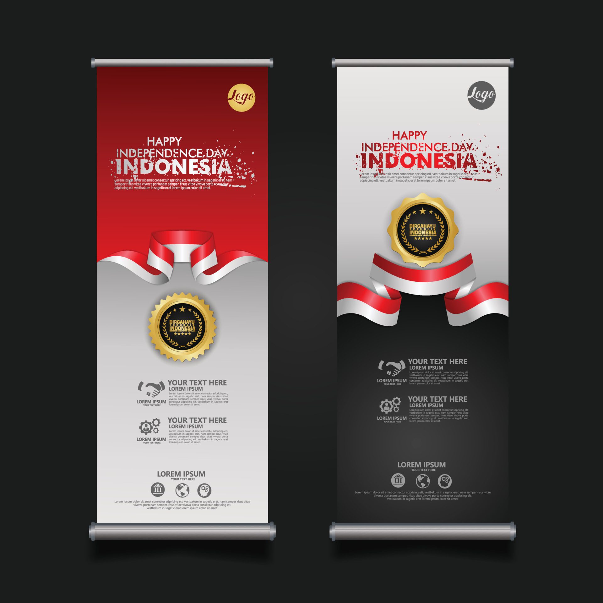 Indonesia Independence Day Celebration, roll up banner set design Vector Template Illustration Free Vector