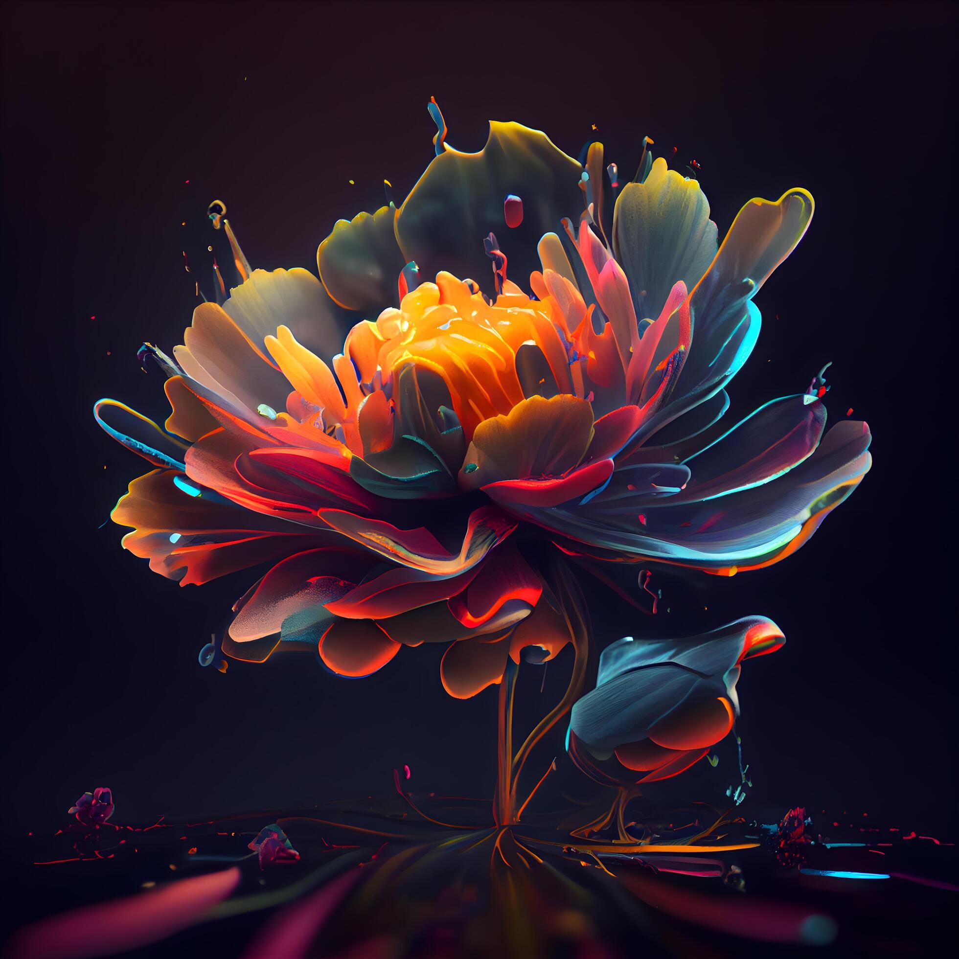 Beautiful abstract flower on a black background. 3d illustration., Image Stock Free