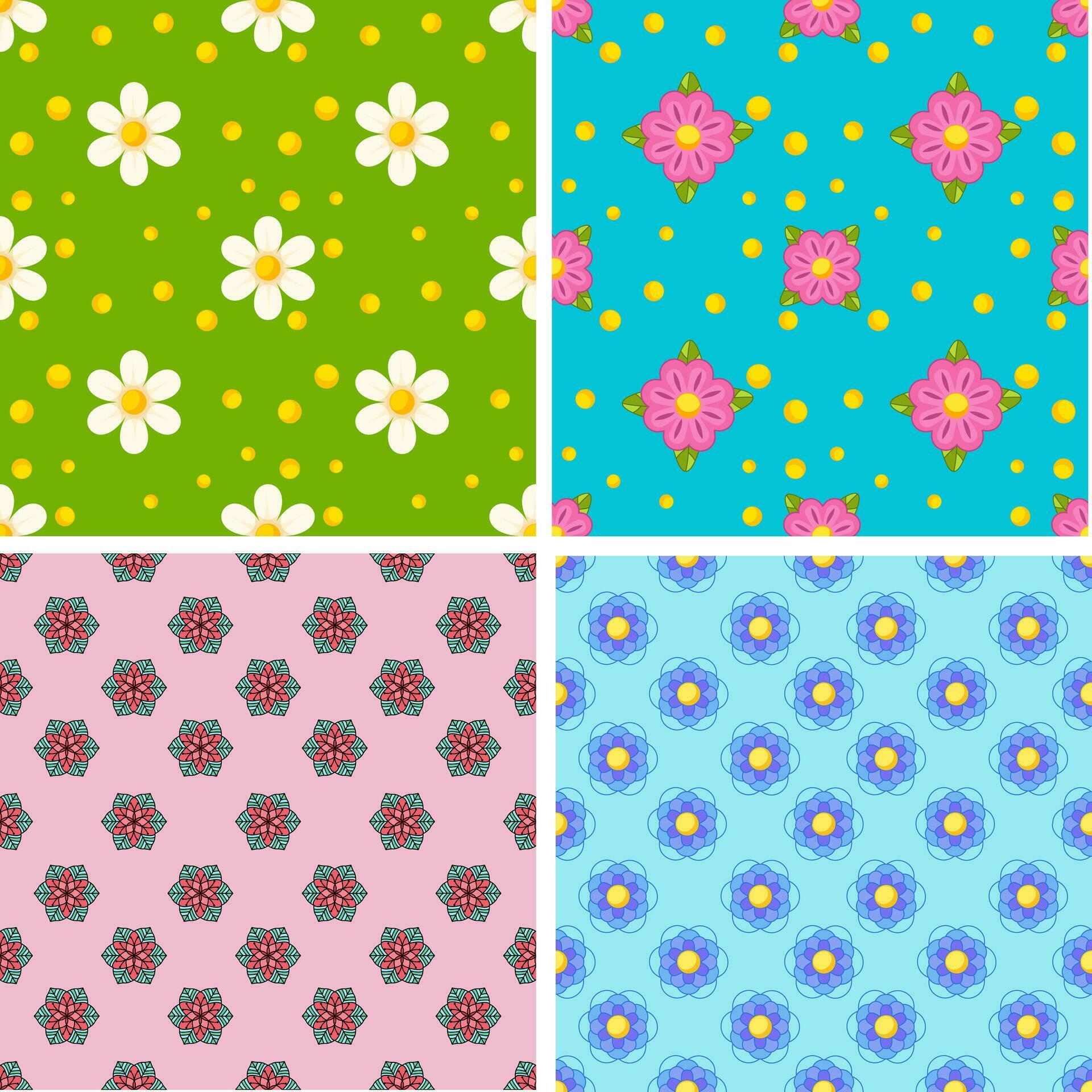 Set of Beautiful Seamless Patterns with Flower Stock Free