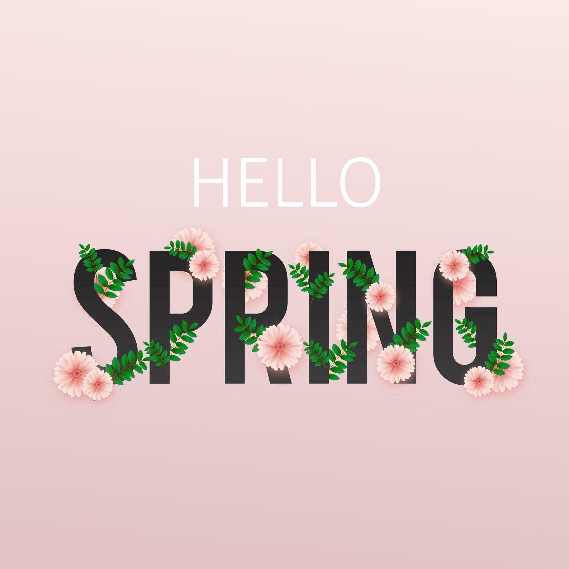 Hello Spring, floral greeting card, paper flowers. Banner with realistic paper flowers. Vector illustration Stock Free