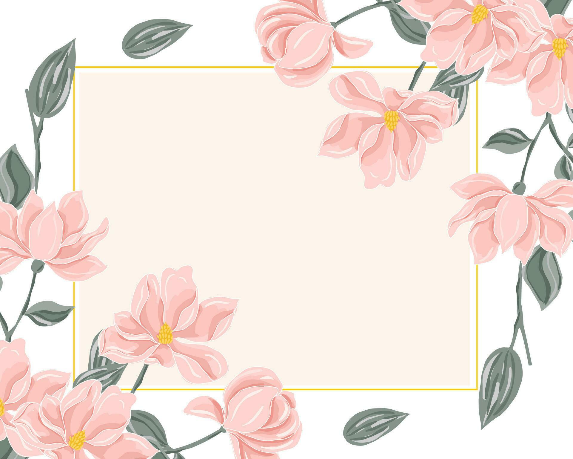 Soft Peach Magnolia Hand Drawn Flower Border Stock Free