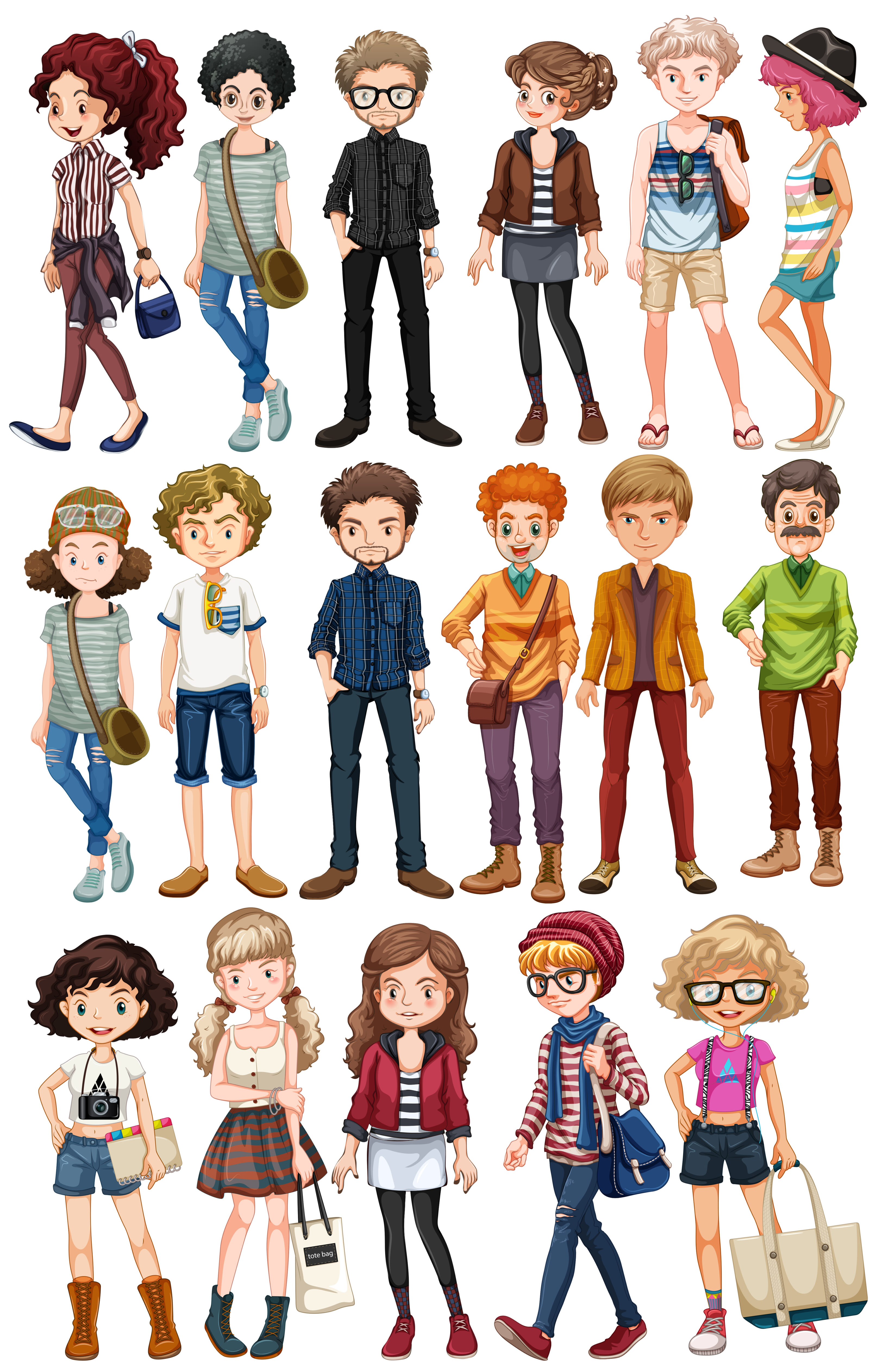 Hipster people in fashionable clothes Free Vector