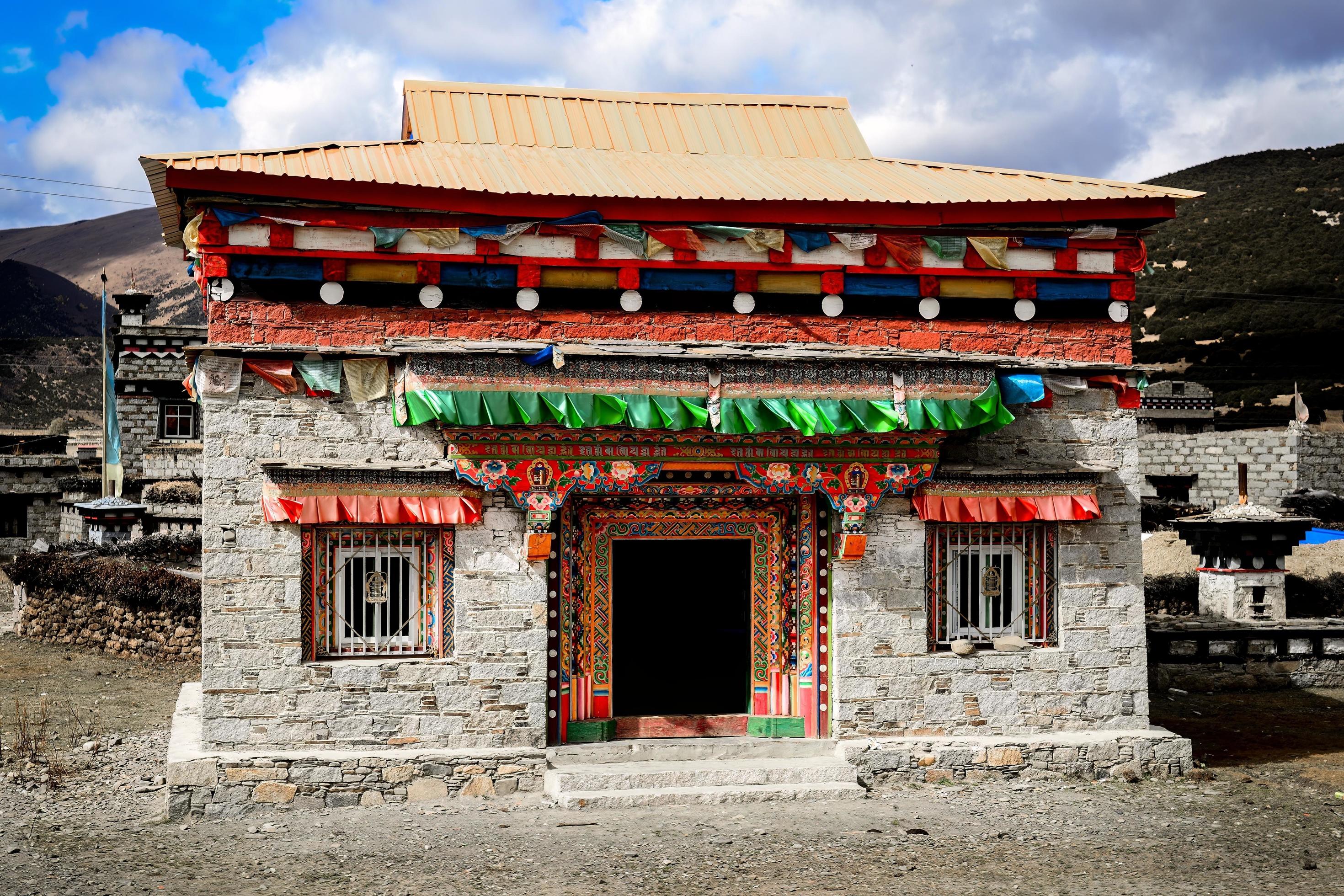 Stone Houses of Alpine Herdsmen in Tibetan Areas of China Stock Free