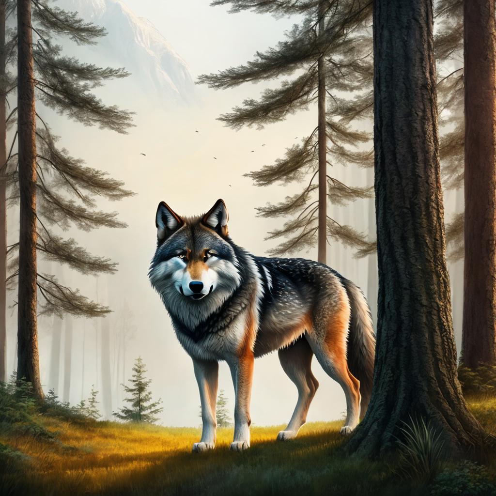 Natural trees and wolf by @ai_generated