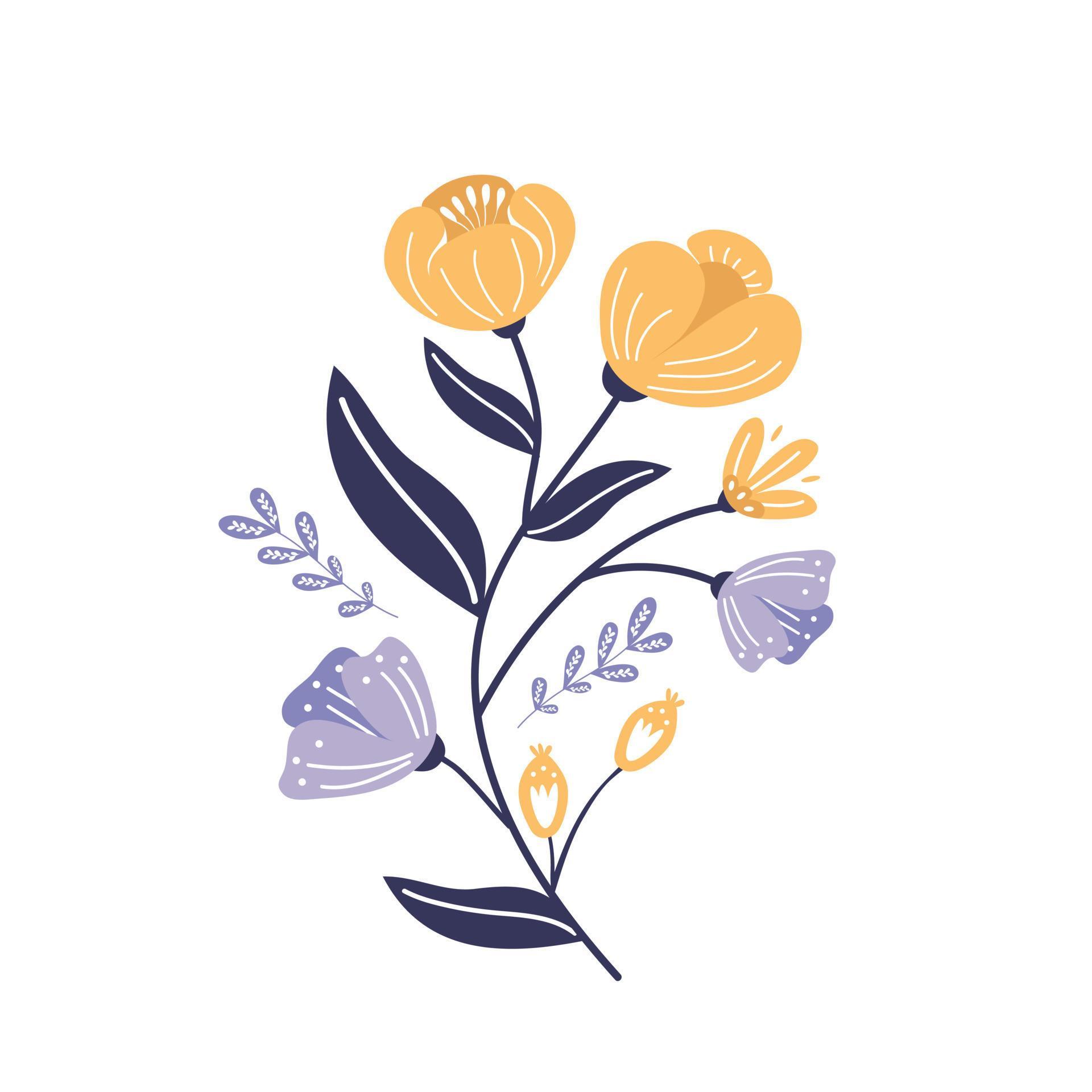 rustic folk art herbal floral hand drawn flowers vector illustration. Perfect for greetings card, textile, fabric, wallpapers, banners, phone case. Stock Free