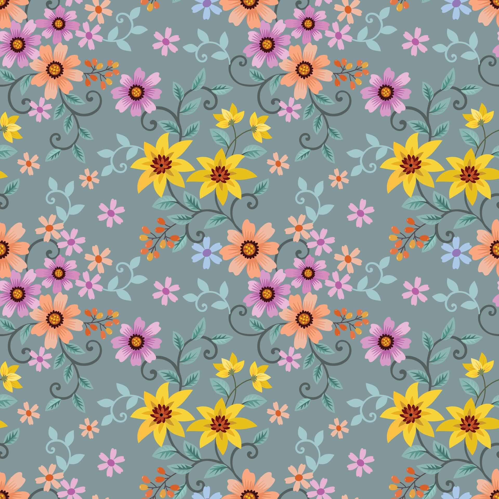 Colorful hand draw flowers seamless pattern. Stock Free