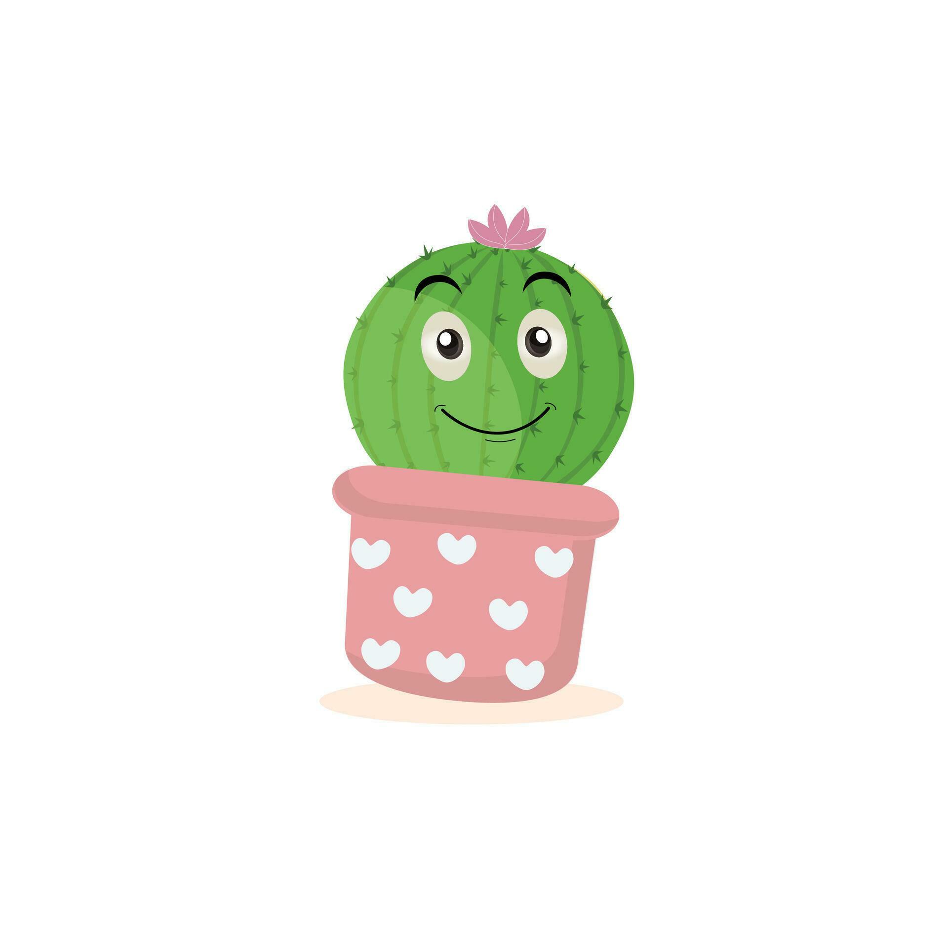 Cartoon cute cactus mascot, Potted cactus characters sett, funny cacti in flower pot with different emotions vector Illustrations on a white background Stock Free and Free SVG