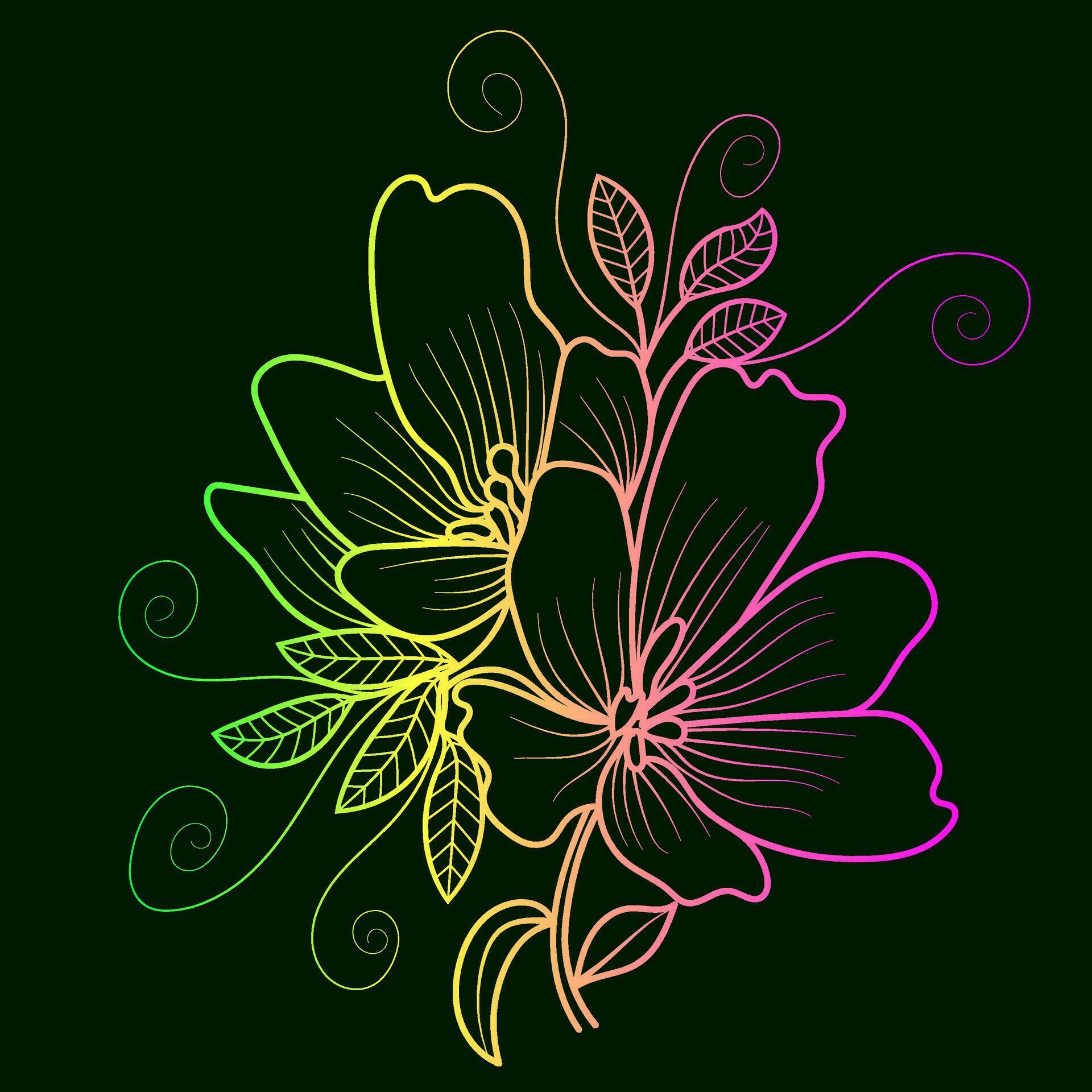 Rainbow color line art floral vector illustration, colorful vintage decorative vector template, rainbow color flower ornaments. Stock Free and Free SVG