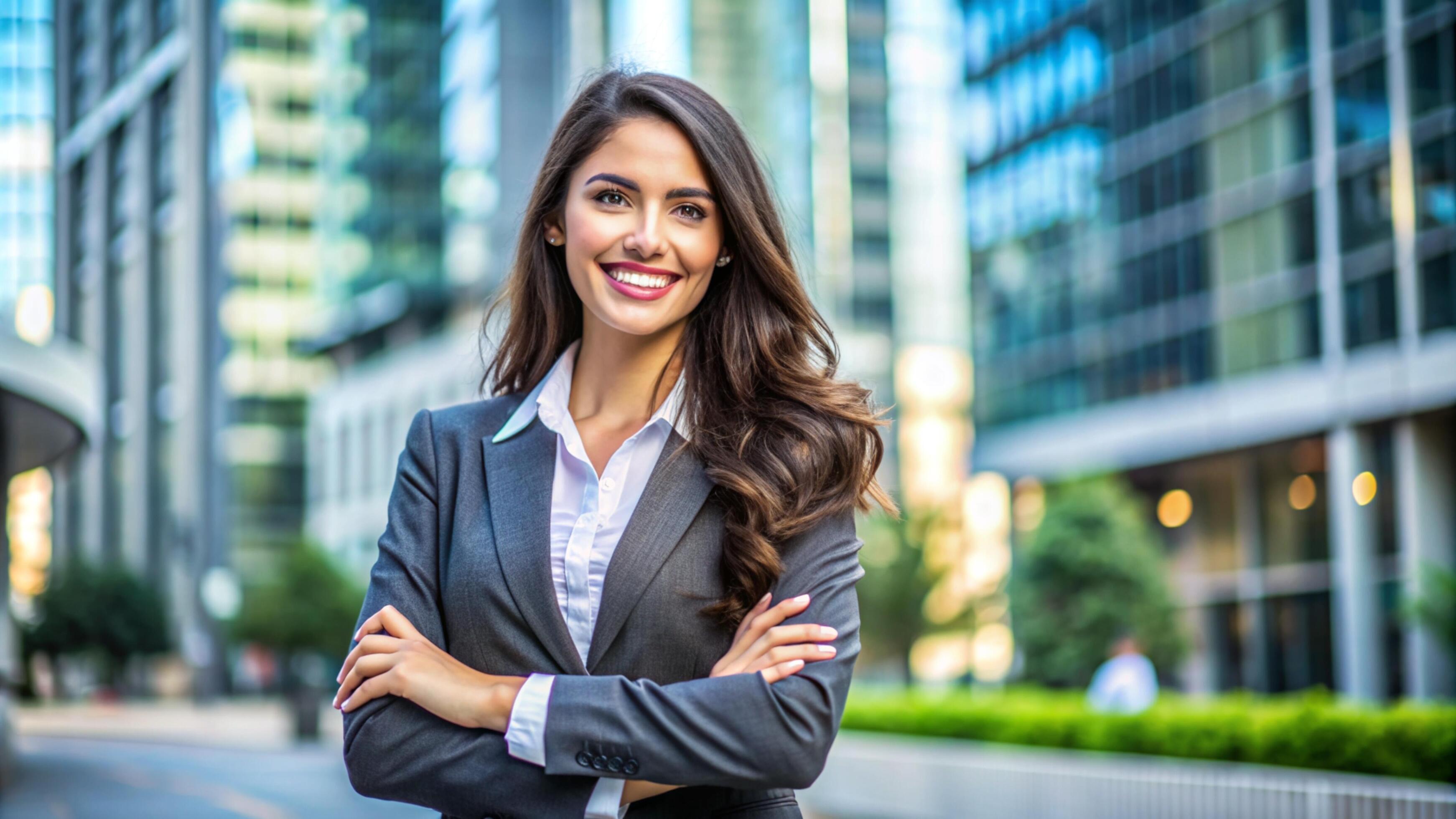 A Young happy pretty smiling professional business woman Stock Free