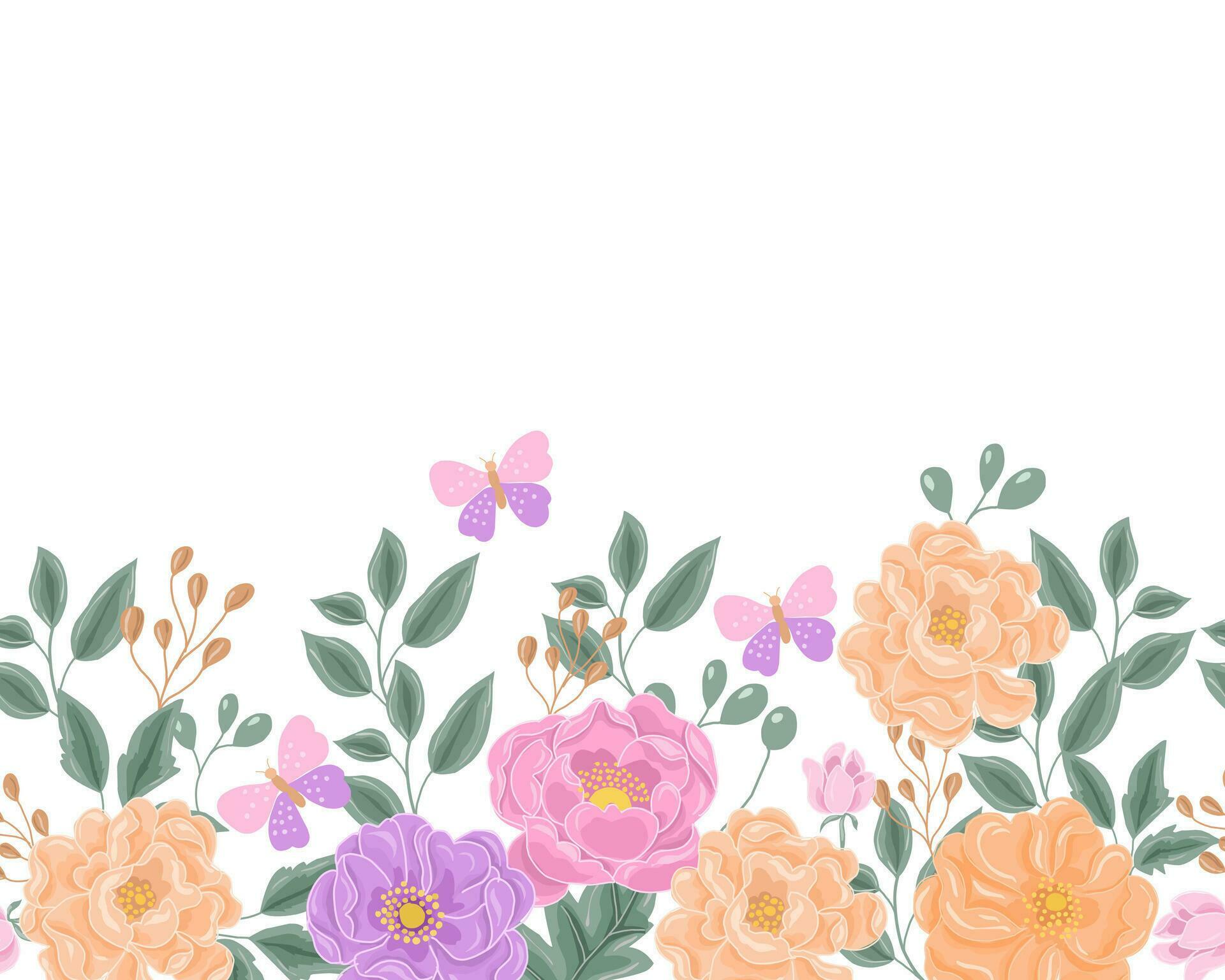 Hand Drawn Pastel Rose and Anemone Flower Seamless Background Stock Free