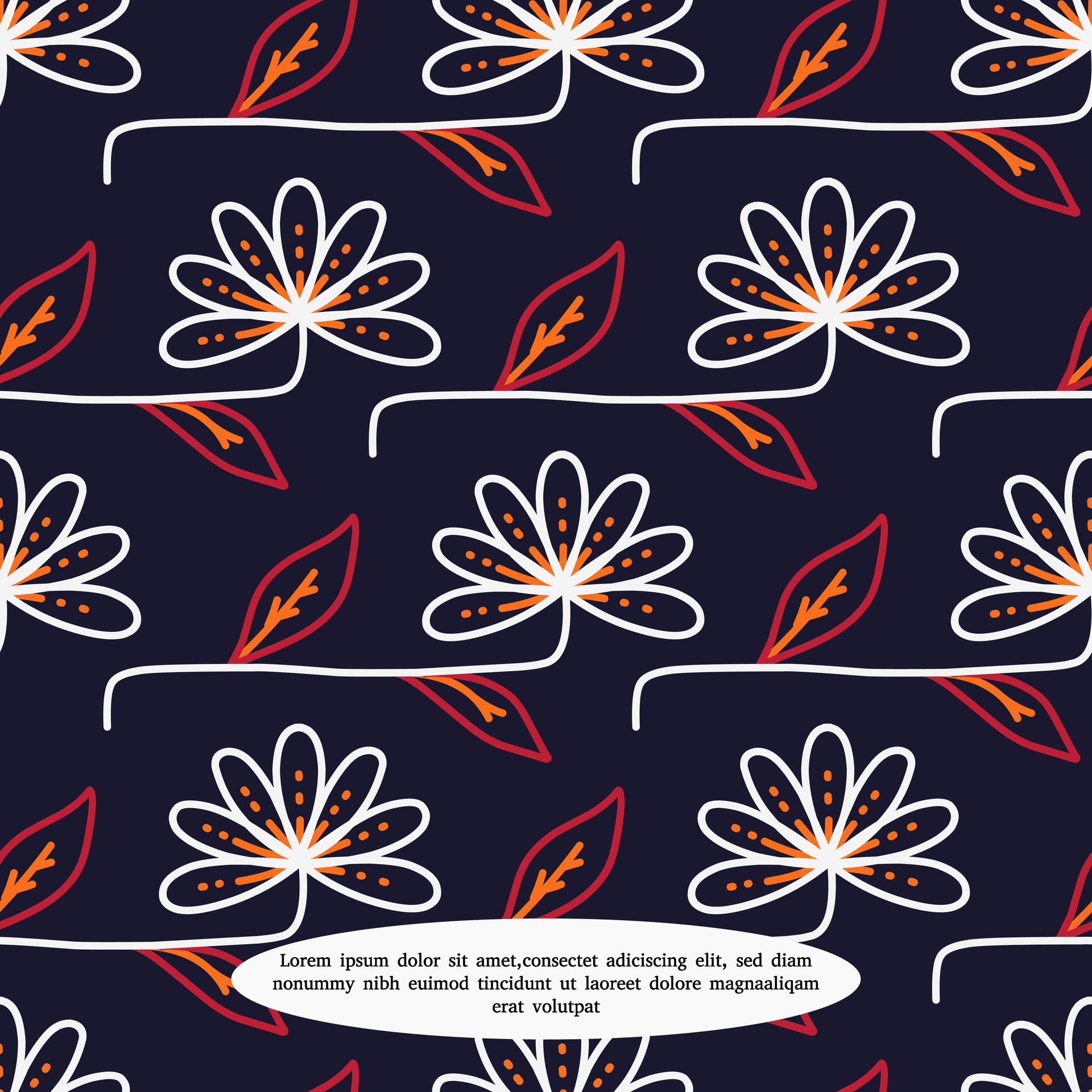 seamless pattern with flowers, line texture on blue background Free Vector