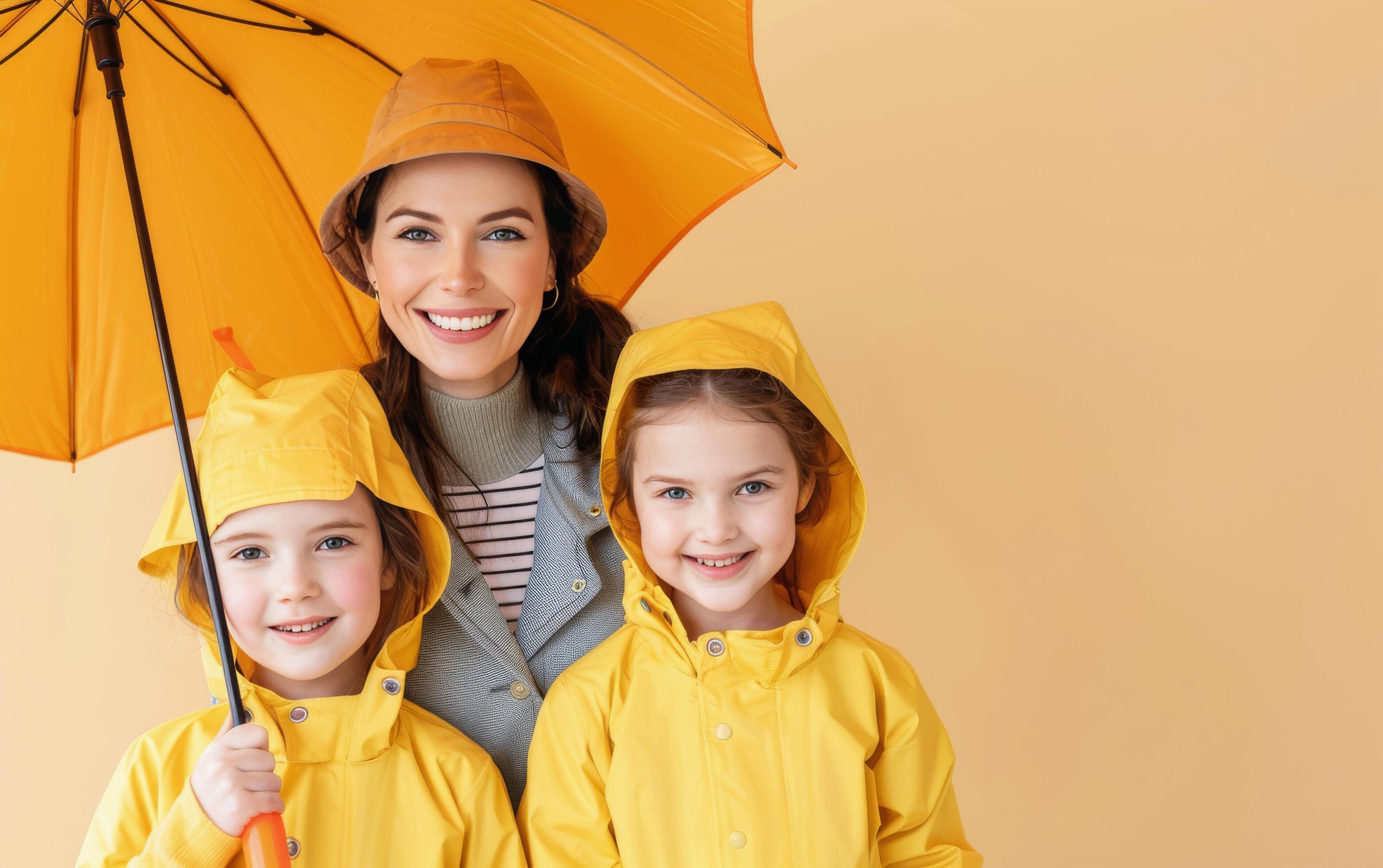 Family Under Umbrella in Snow Stock Free