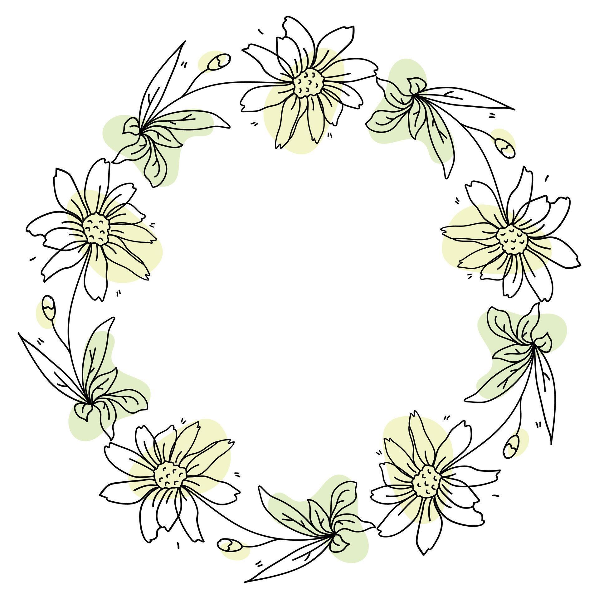 Hand drawn flowers wreath frame on white background Stock Free