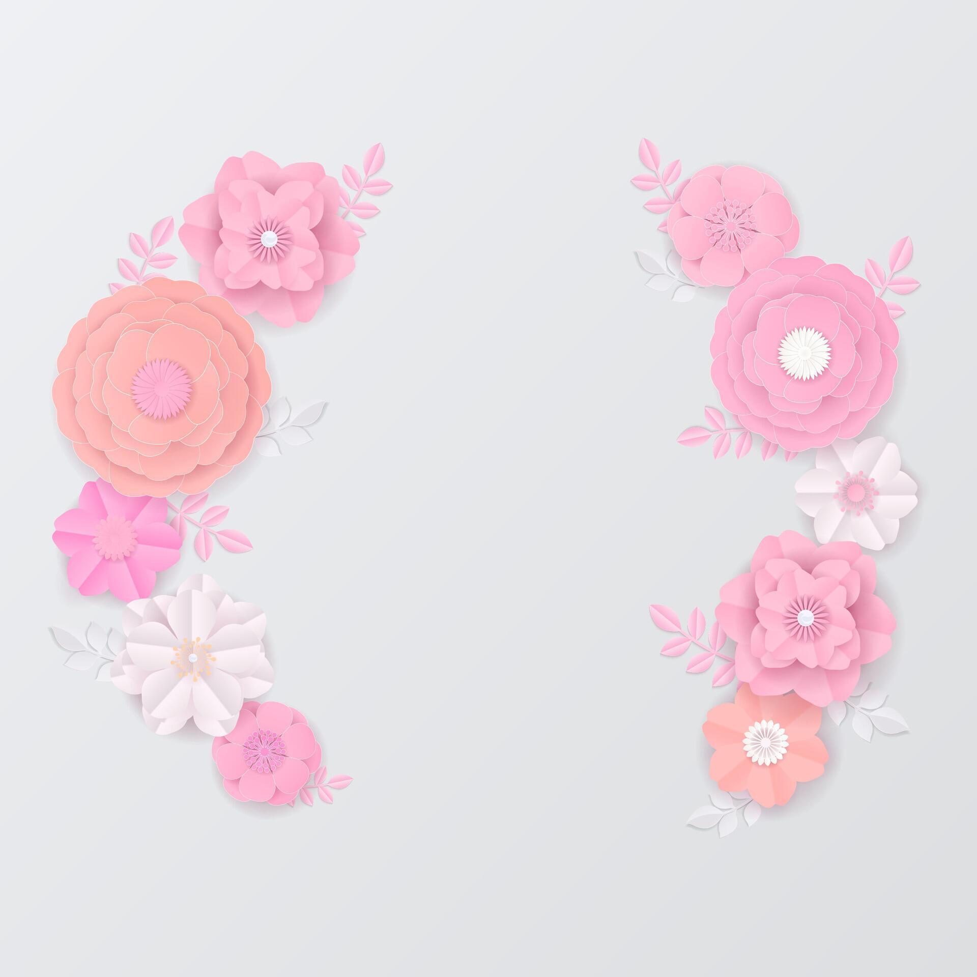 Pastel paper flowers wreath on white background Stock Free