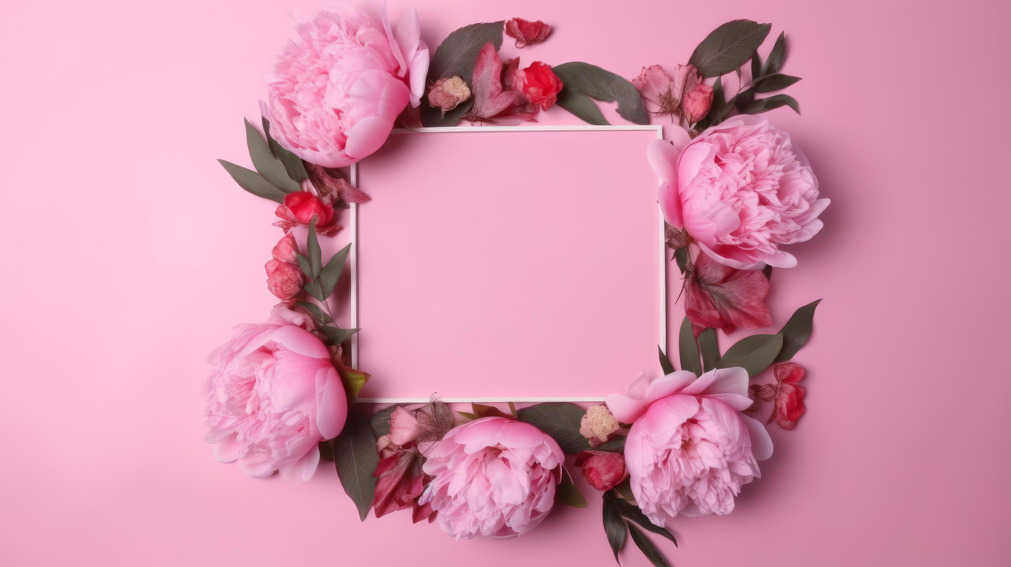 Pink frame with peony flower. Illustration Stock Free